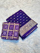 Load image into Gallery viewer, Evocative Function Wear Pure Chinon Zari Silk With Chex Weaving Fancy Designer Saree For Women
