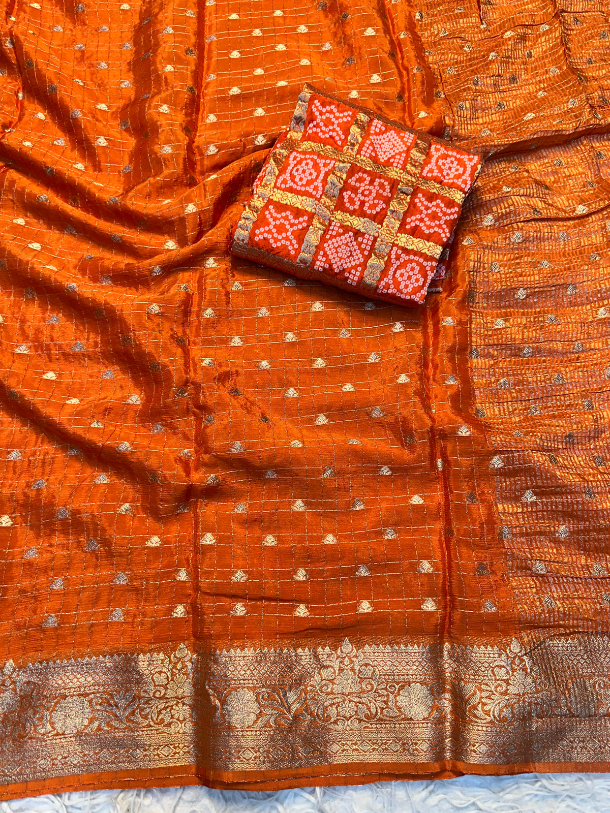 Evocative Function Wear Pure Chinon Zari Silk With Chex Weaving Work Fancy Designer Saree For Women