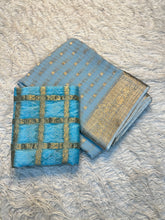 Load image into Gallery viewer, Evocative Function Wear Pure Chinon Zari Silk With Chex Weaving Fancy Designer Saree For Women
