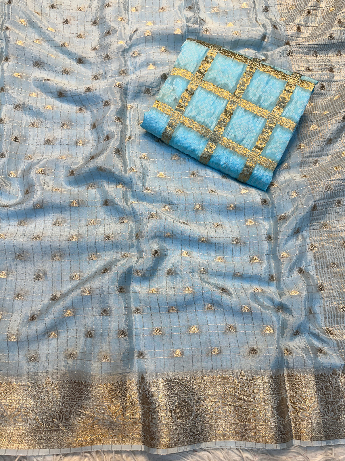 Evocative Function Wear Pure Chinon Zari Silk With Chex Weaving Work Fancy Designer Saree For Women