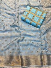 Load image into Gallery viewer, Evocative Function Wear Pure Chinon Zari Silk With Chex Weaving Fancy Designer Saree For Women
