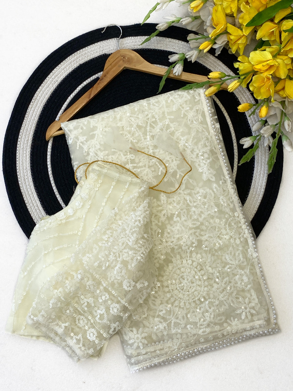 Splendorous Party Wear White Colour Net Heavy Embroidery Work Fancy Designer Saree With Blouse Piece