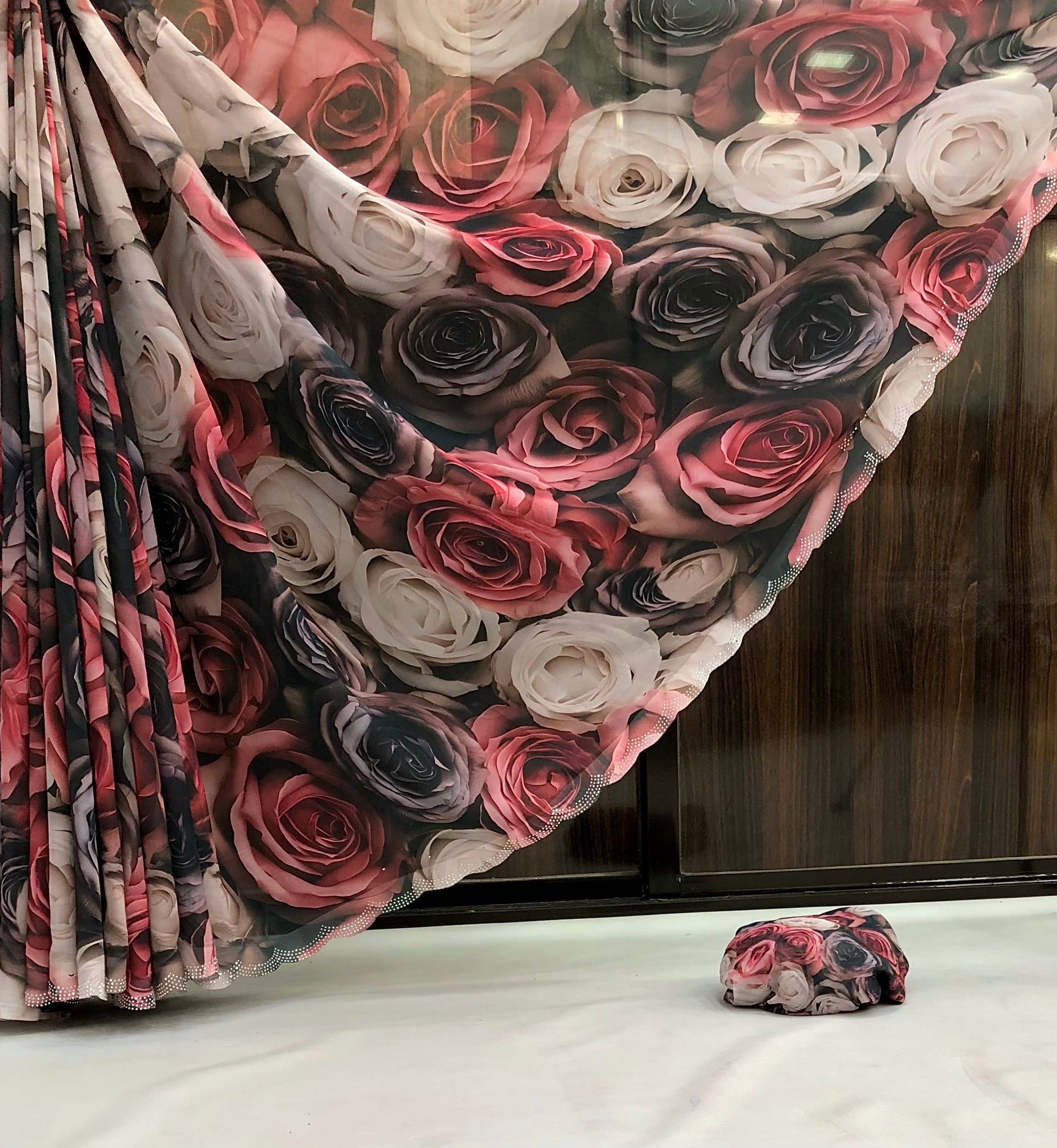 New Partywear Beautiful Print n Siroski Work Soft Chiffon Fabric Fancy Designer Saree Design