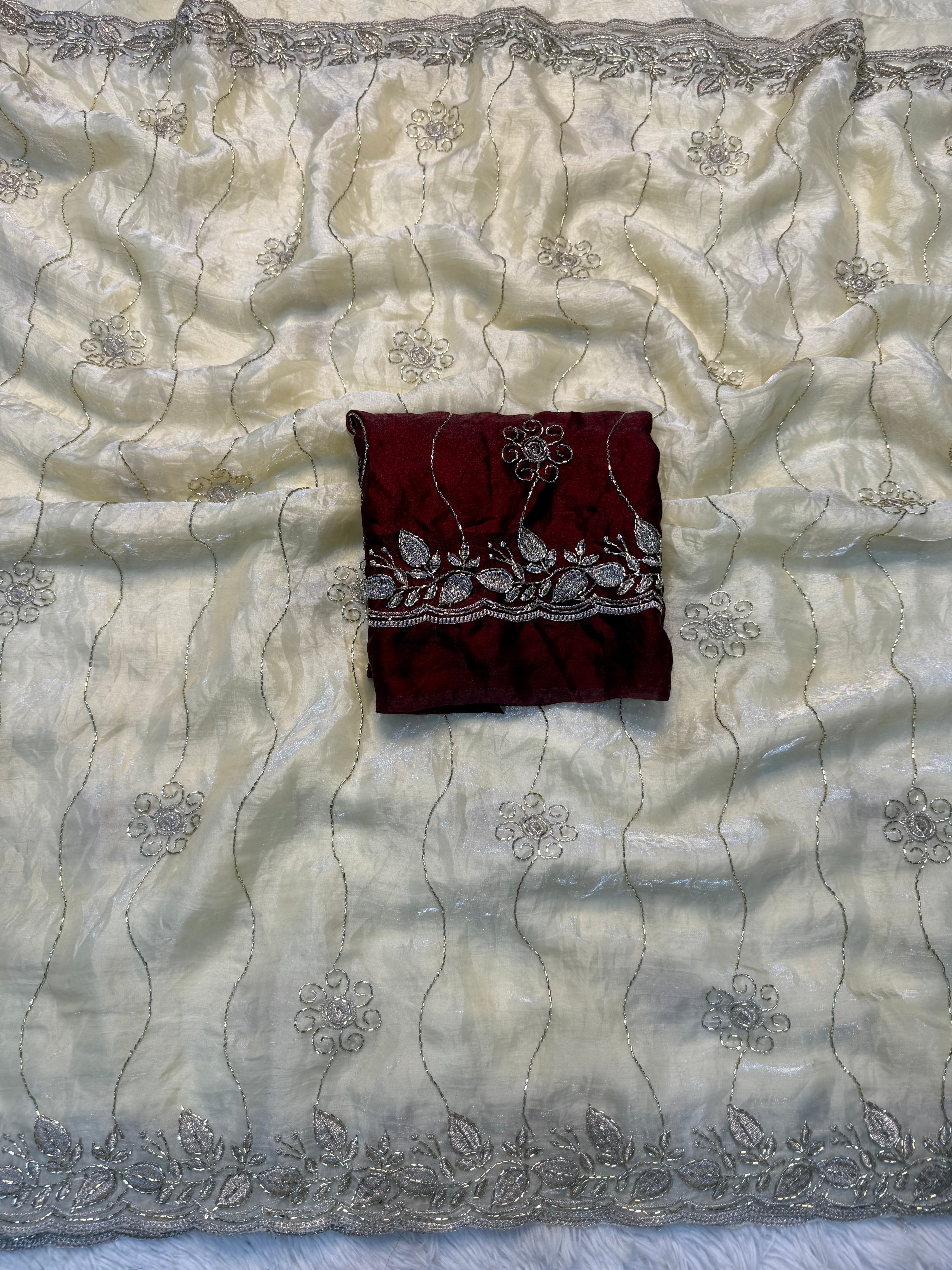 Charismatic Festive Wear Silk Sequence n Bids Work Fancy Designer Saree With Elegant Blouse Piece