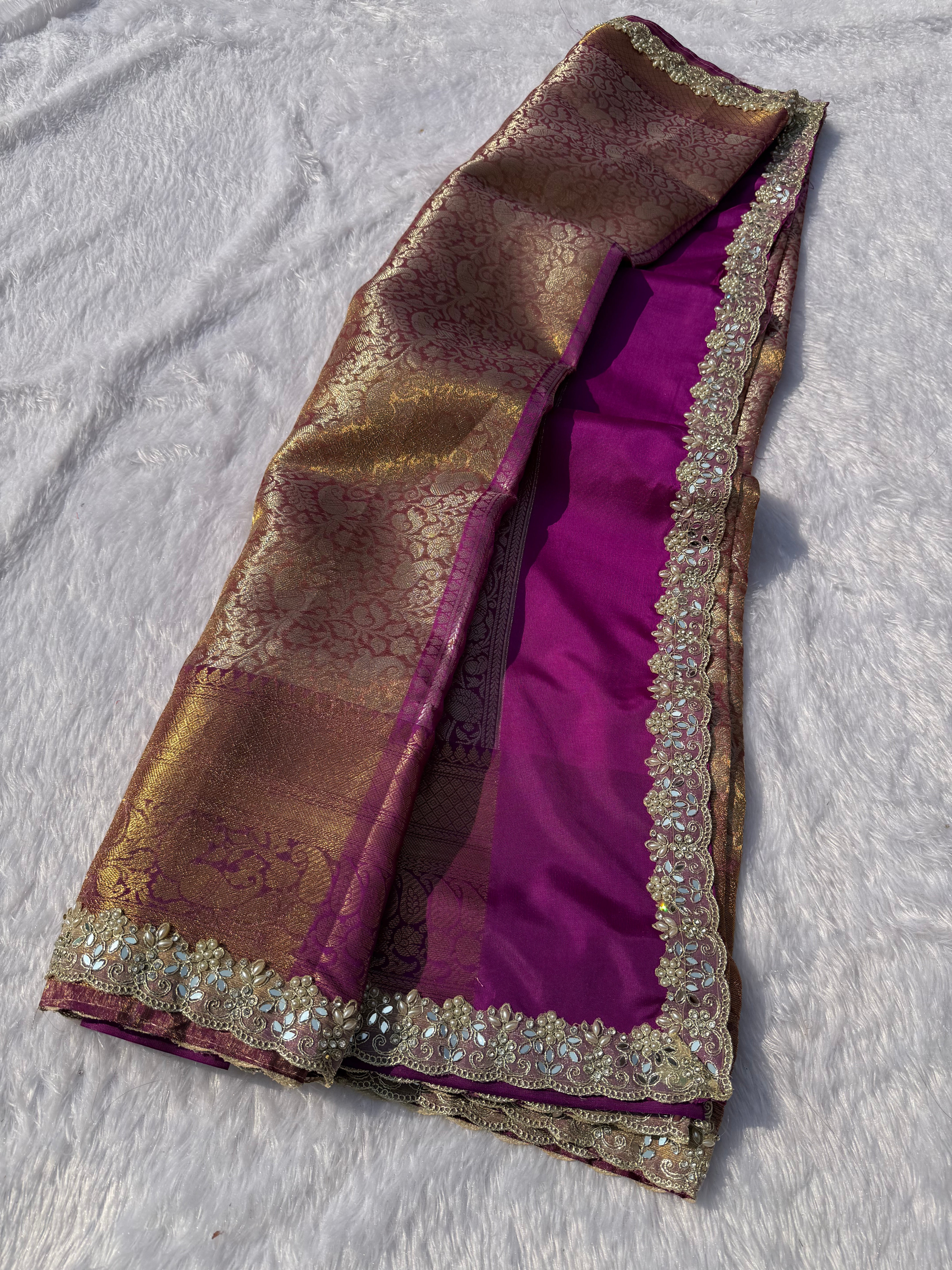 Quintessential Party Wear Banarasi Kanchipuram Tissue Silk Jacquard n Heavy Mirror Lace Work Rich Pallu Fancy Designer Saree