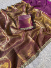 Load image into Gallery viewer, Quintessential Party Wear Banarasi Kanchipuram Tissue Silk Jacquard n Heavy Mirror Lace Work Rich Pallu Fancy Designer Saree
