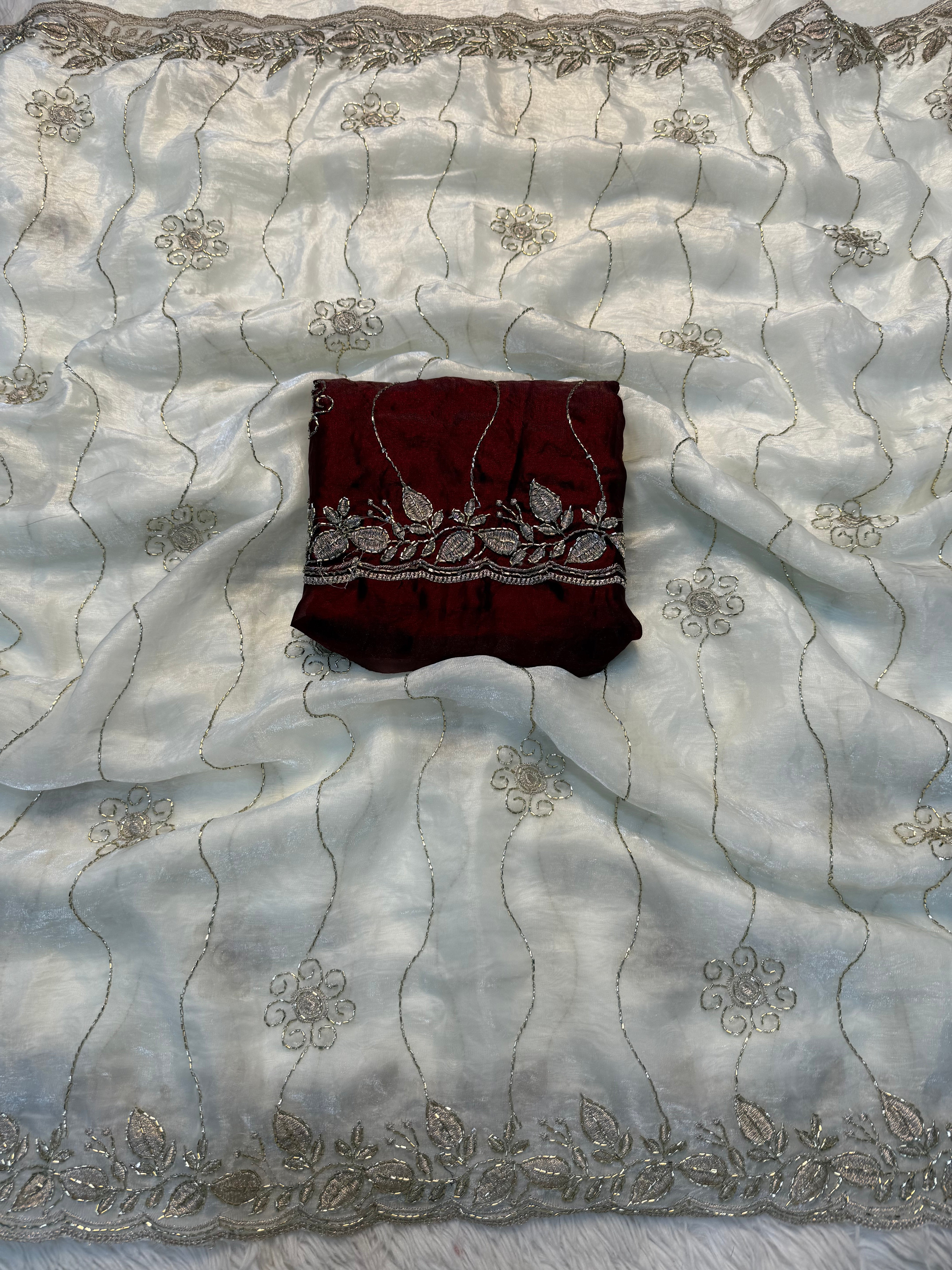 Charismatic Festive Wear Silk Sequence n Bids Work Fancy Designer Saree With Elegant Blouse Piece