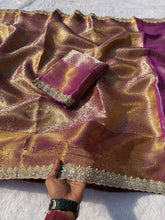 Load image into Gallery viewer, Quintessential Party Wear Banarasi Kanchipuram Tissue Silk Jacquard n Heavy Mirror Lace Work Rich Pallu Fancy Designer Saree
