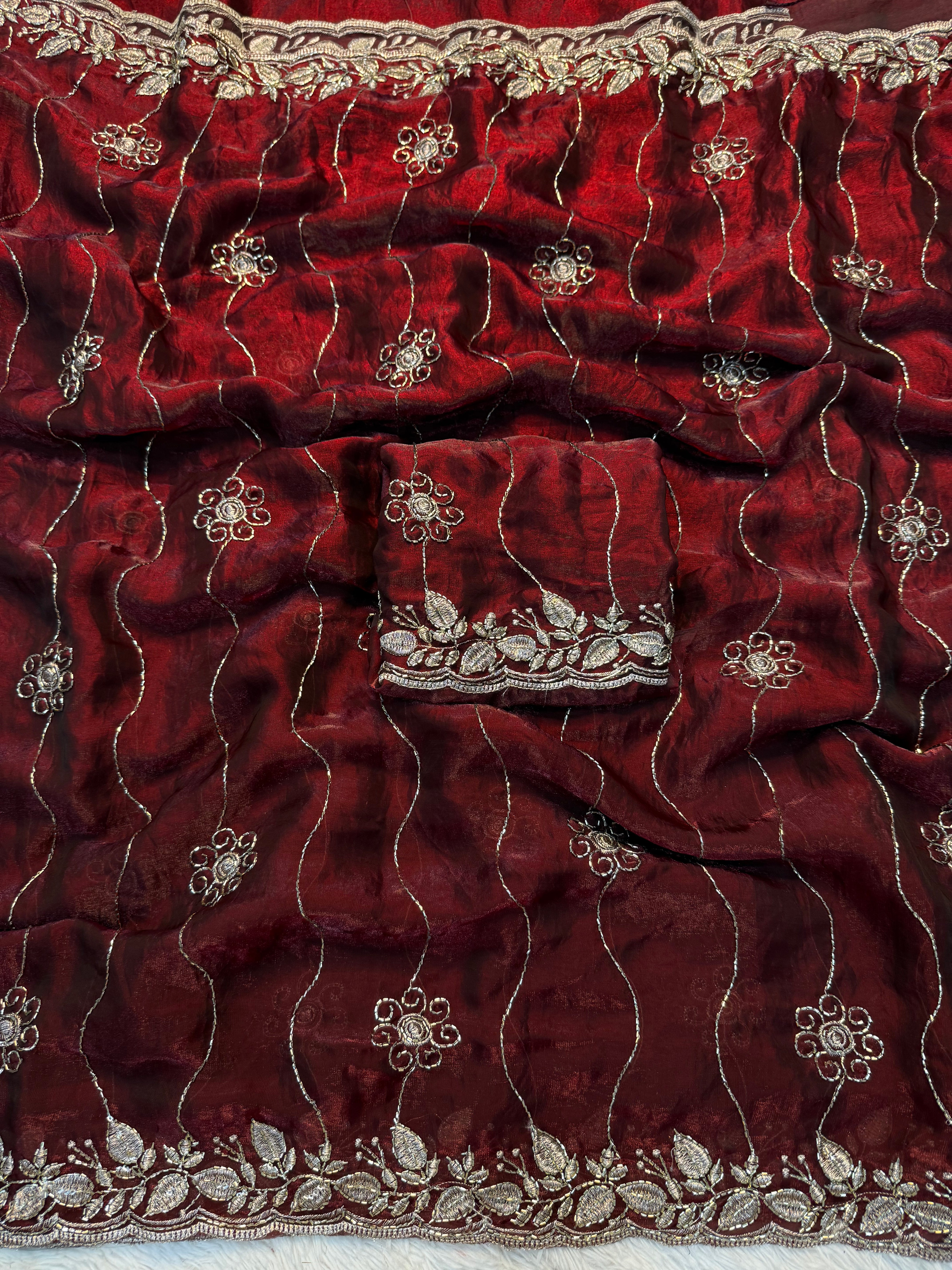 Charismatic Festive Wear Silk Sequence n Bids Work Fancy Designer Saree With Elegant Blouse Piece