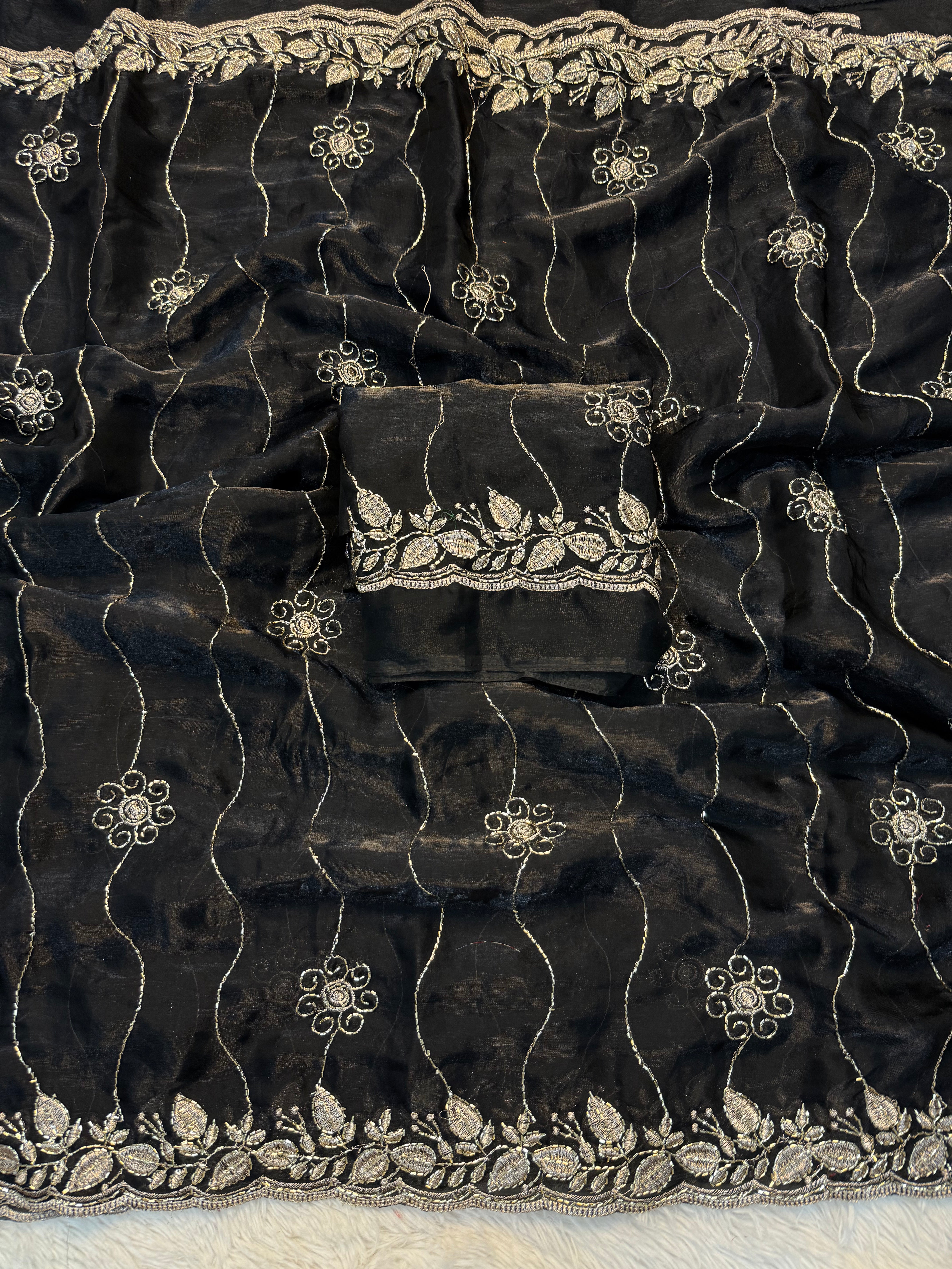 Charismatic Festive Wear Silk Sequence n Bids Work Fancy Designer Saree With Elegant Blouse Piece