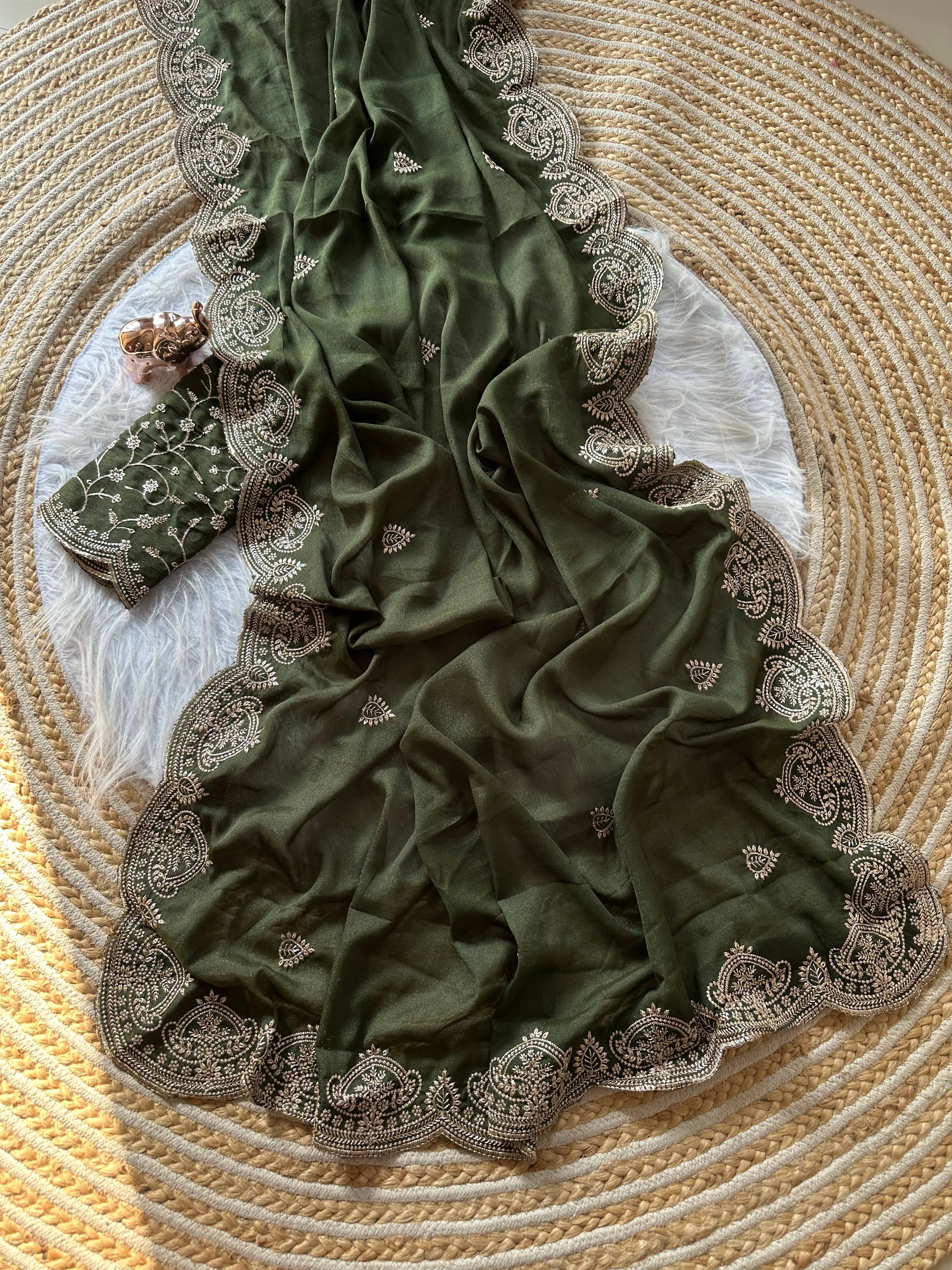 Scrupulous Wedding Wear Georgette Fabric Embroidery Work Fancy Designer Saree With Blouse Piece