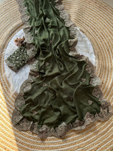 Load image into Gallery viewer, Scrupulous Wedding Wear Georgette Fabric Embroidery Work Fancy Designer Saree With Blouse Piece
