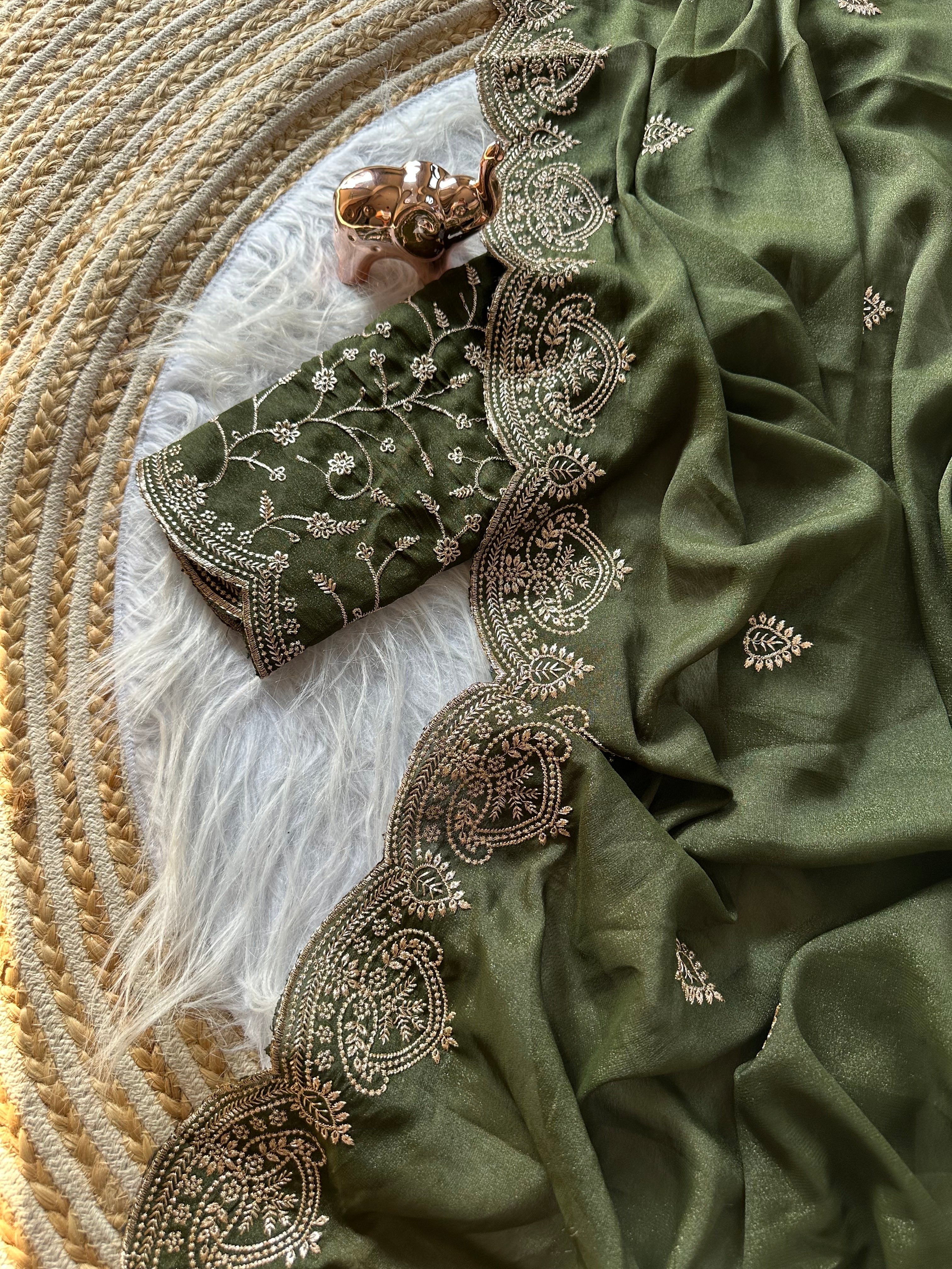 Scrupulous Wedding Wear Georgette Fabric Embroidery Work Fancy Designer Saree With Blouse Piece