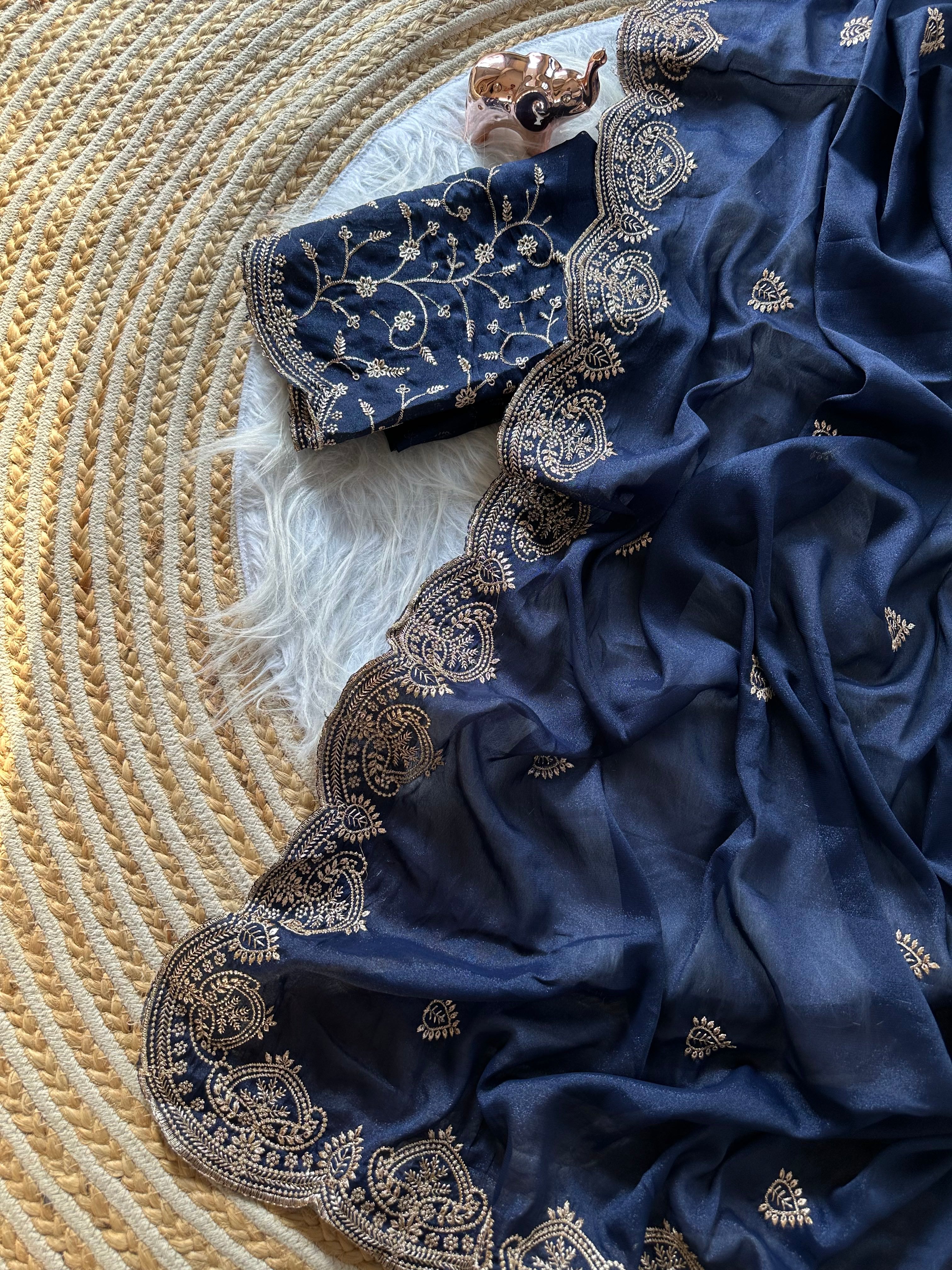 Scrupulous Wedding Wear Georgette Fabric Embroidery Work Fancy Designer Saree With Blouse Piece
