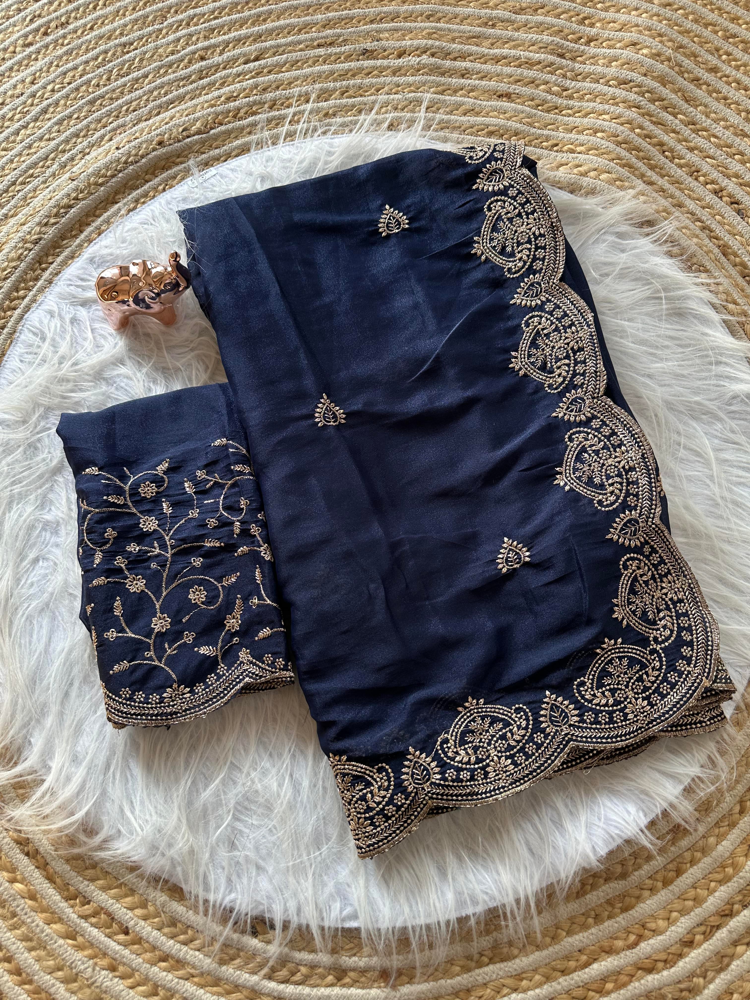 Scrupulous Wedding Wear Georgette Fabric Embroidery Work Fancy Designer Saree With Blouse Piece