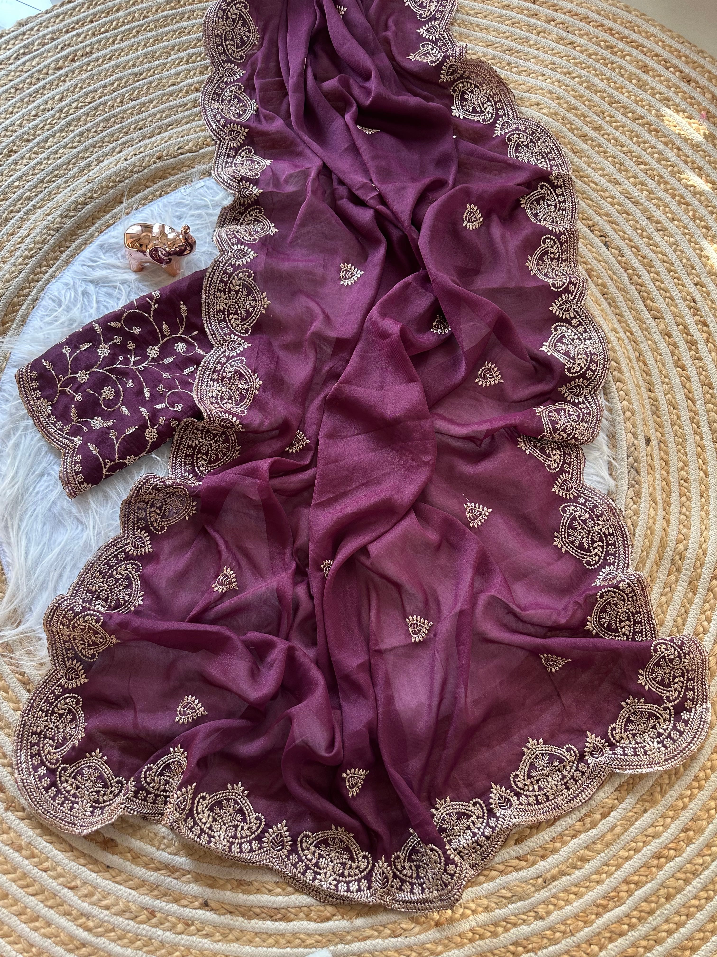 Scrupulous Wedding Wear Georgette Fabric Embroidery Work Fancy Designer Saree With Blouse Piece