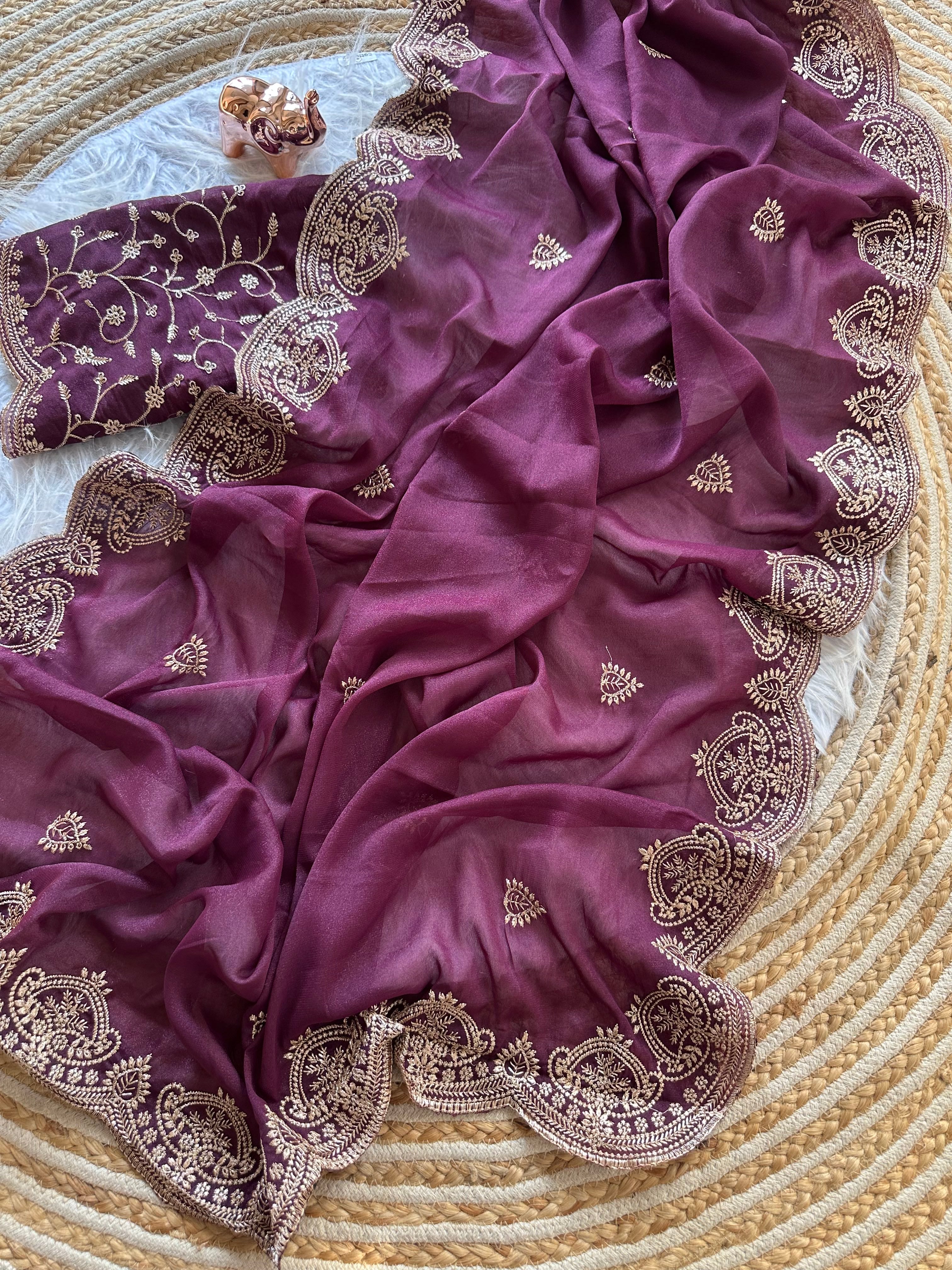Scrupulous Wedding Wear Georgette Fabric Embroidery Work Fancy Designer Saree With Blouse Piece