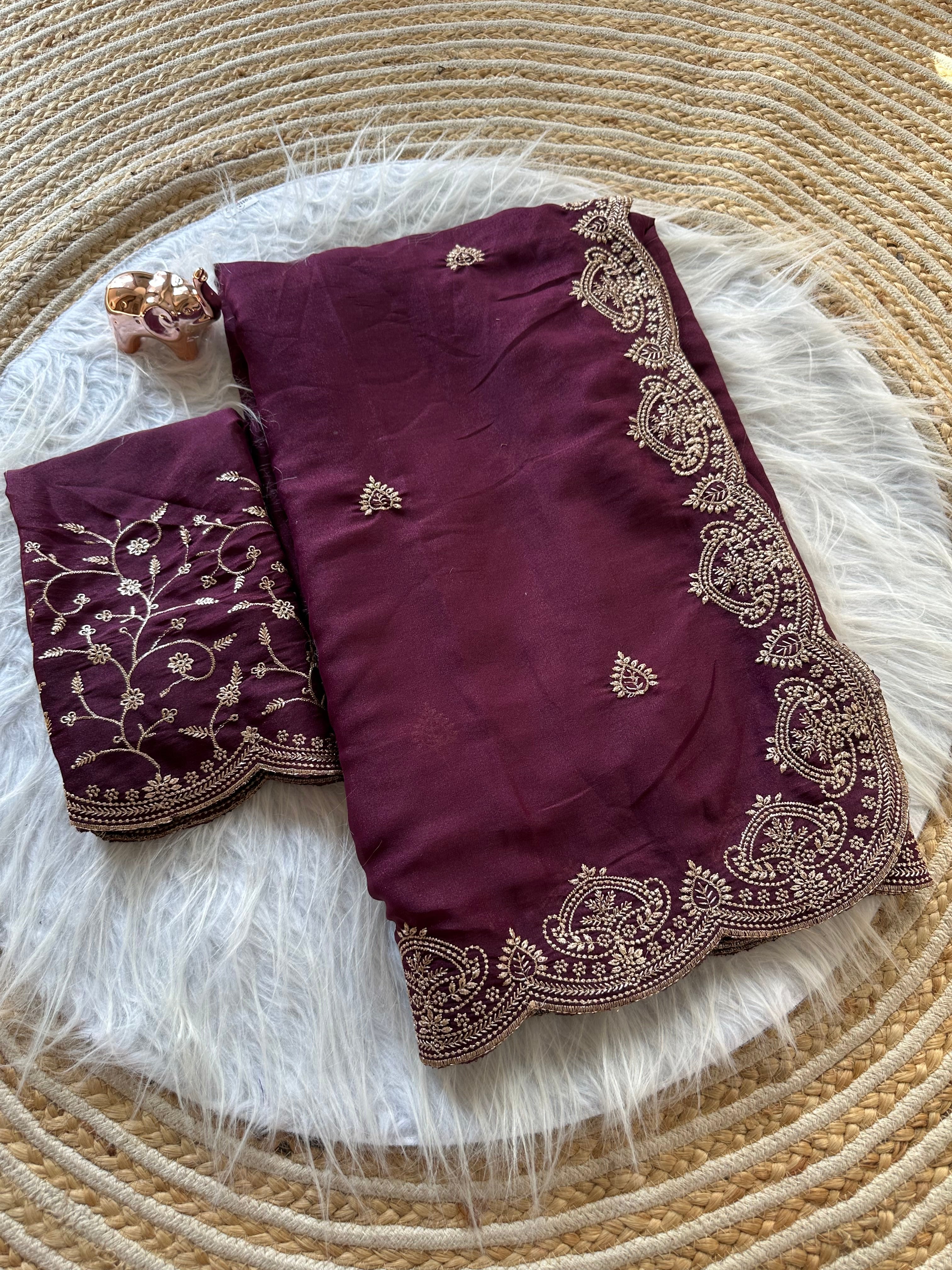 Scrupulous Wedding Wear Georgette Fabric Embroidery Work Fancy Designer Saree With Blouse Piece
