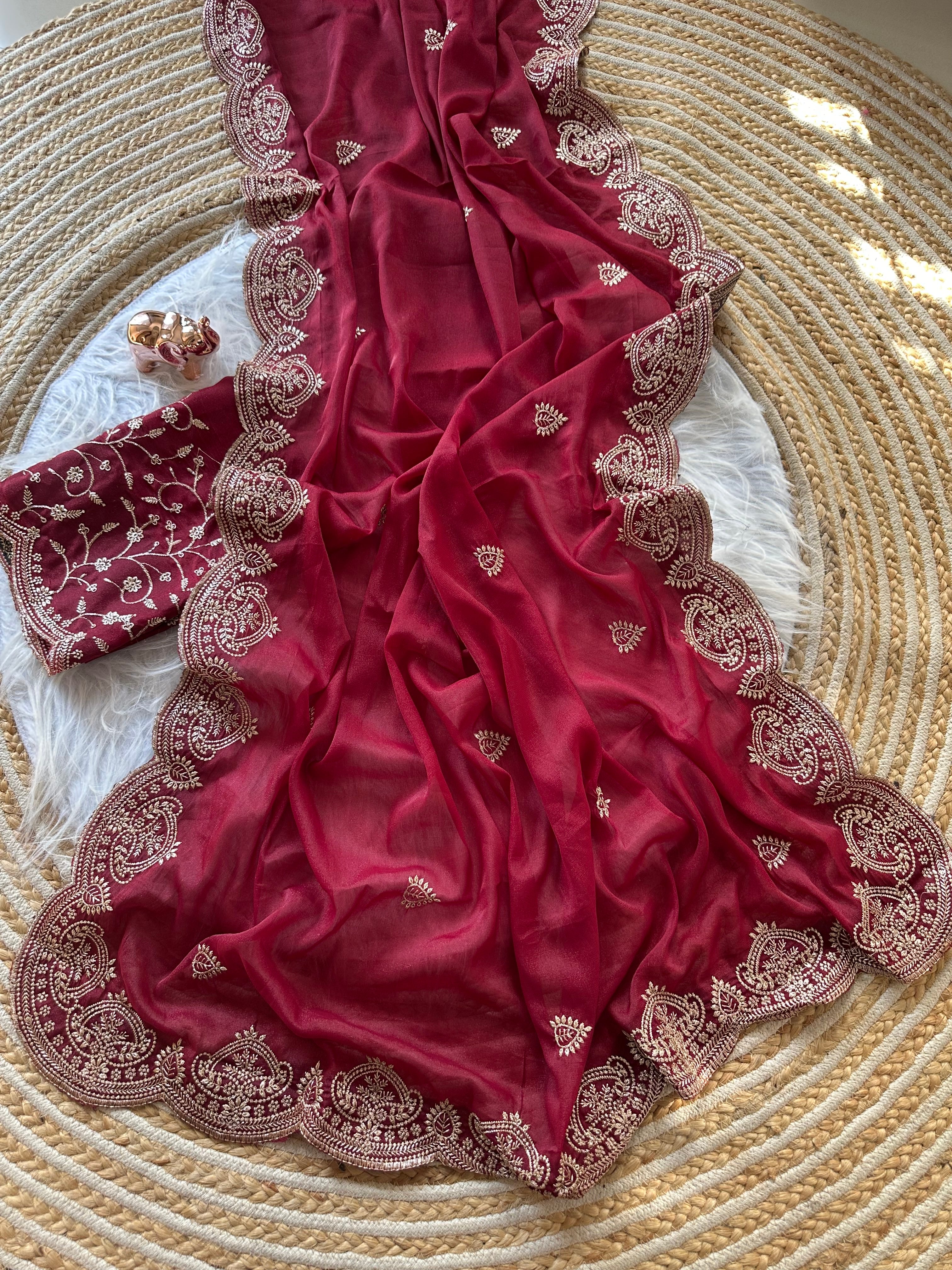 Scrupulous Wedding Wear Georgette Fabric Embroidery Work Fancy Designer Saree With Blouse Piece