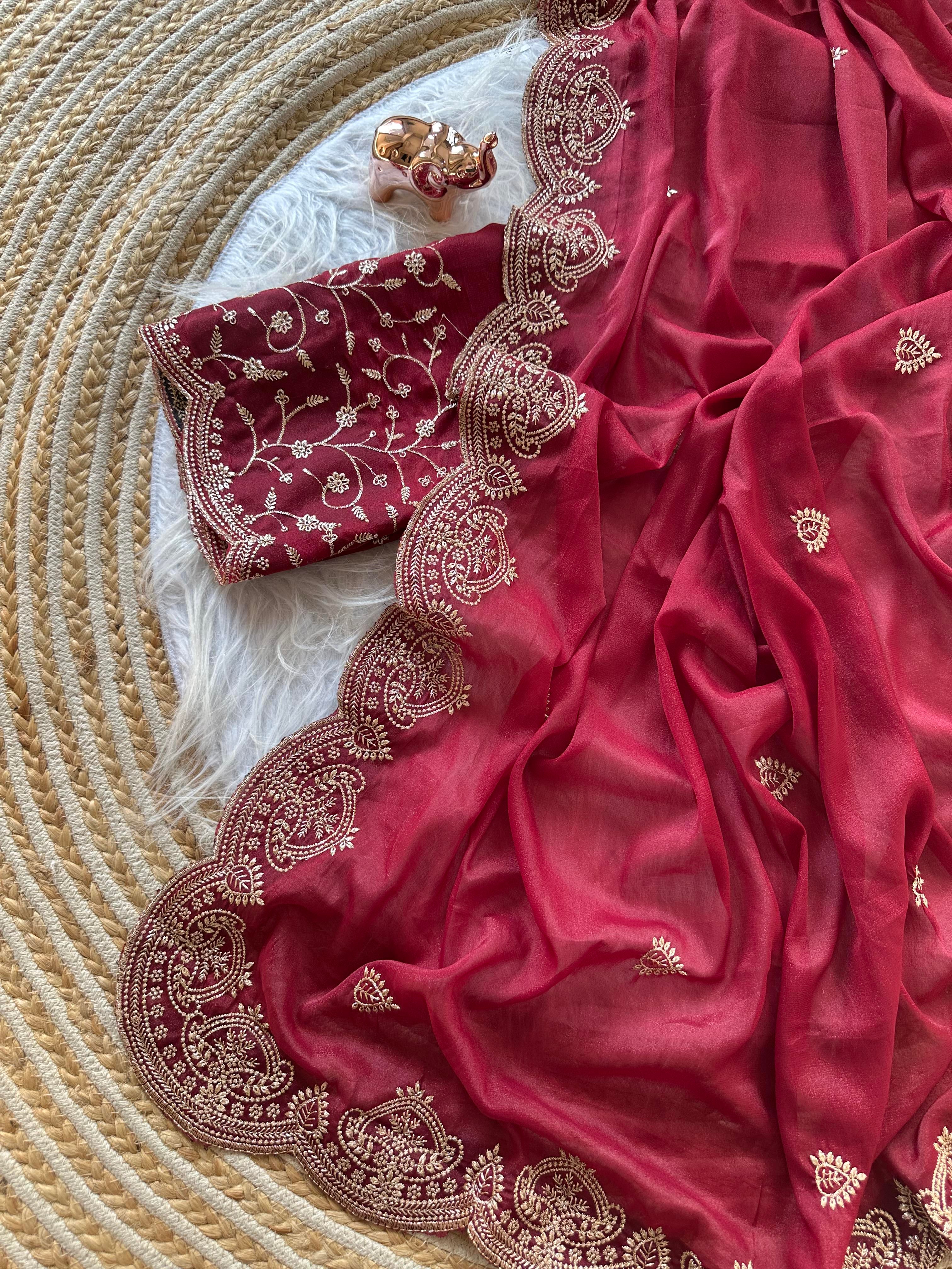 Scrupulous Wedding Wear Georgette Fabric Embroidery Work Fancy Designer Saree With Blouse Piece