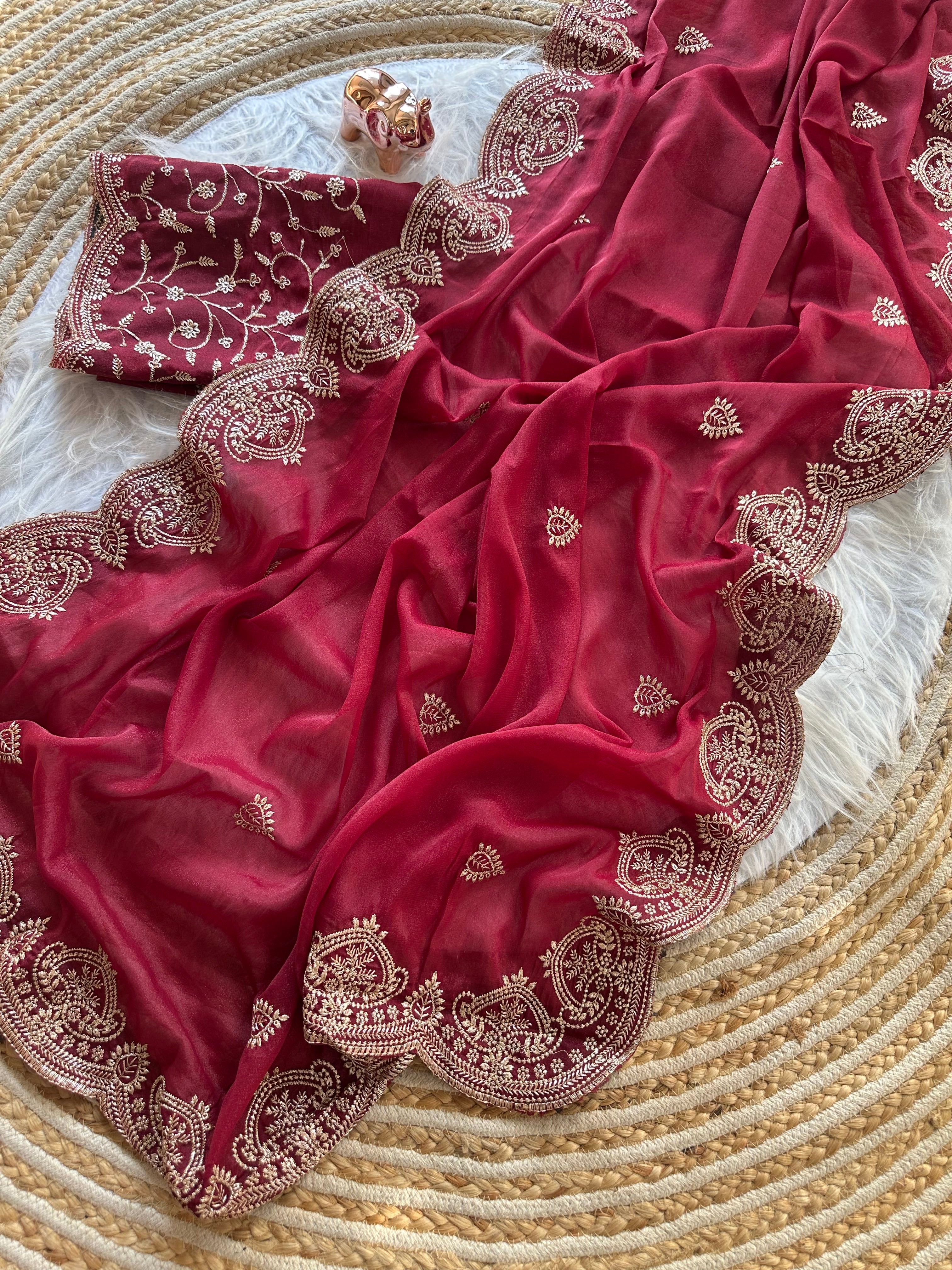Scrupulous Wedding Wear Georgette Fabric Embroidery Work Fancy Designer Saree With Blouse Piece