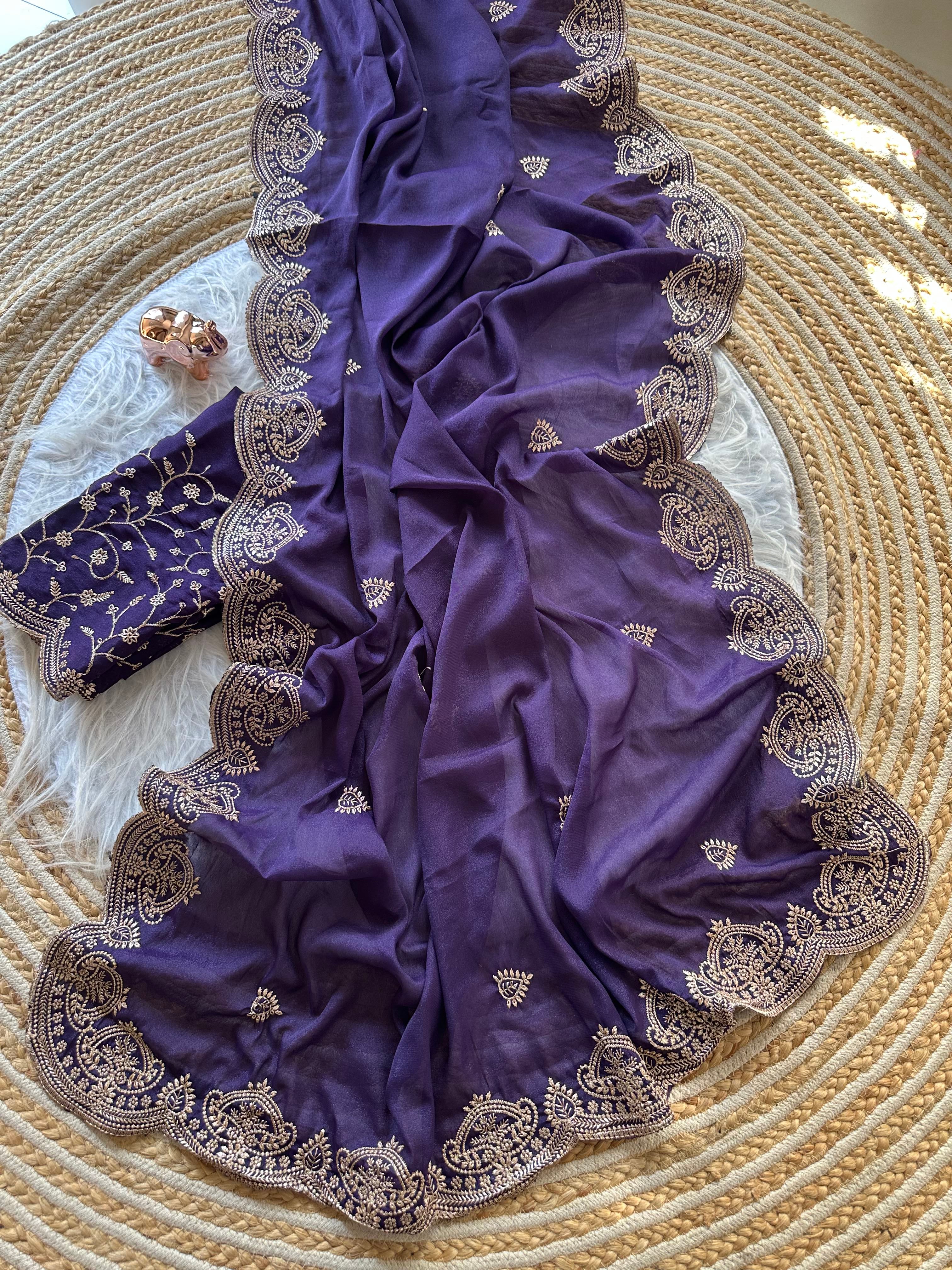 Scrupulous Wedding Wear Georgette Fabric Embroidery Work Fancy Designer Saree With Blouse Piece