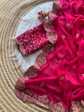 Load image into Gallery viewer, Scrupulous Wedding Wear Georgette Fabric Embroidery Work Fancy Designer Saree With Blouse Piece
