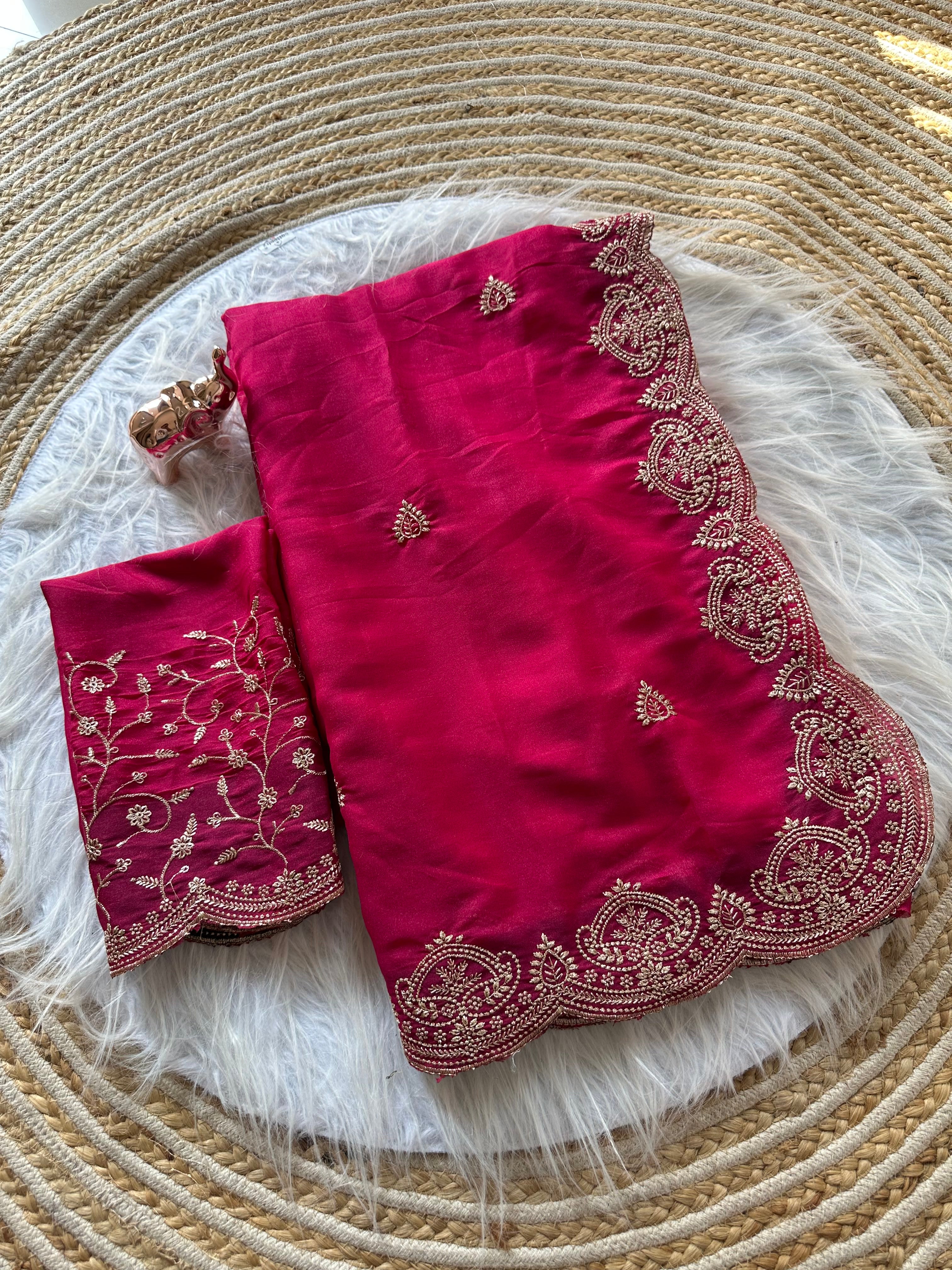 Scrupulous Wedding Wear Georgette Fabric Embroidery Work Fancy Designer Saree With Blouse Piece