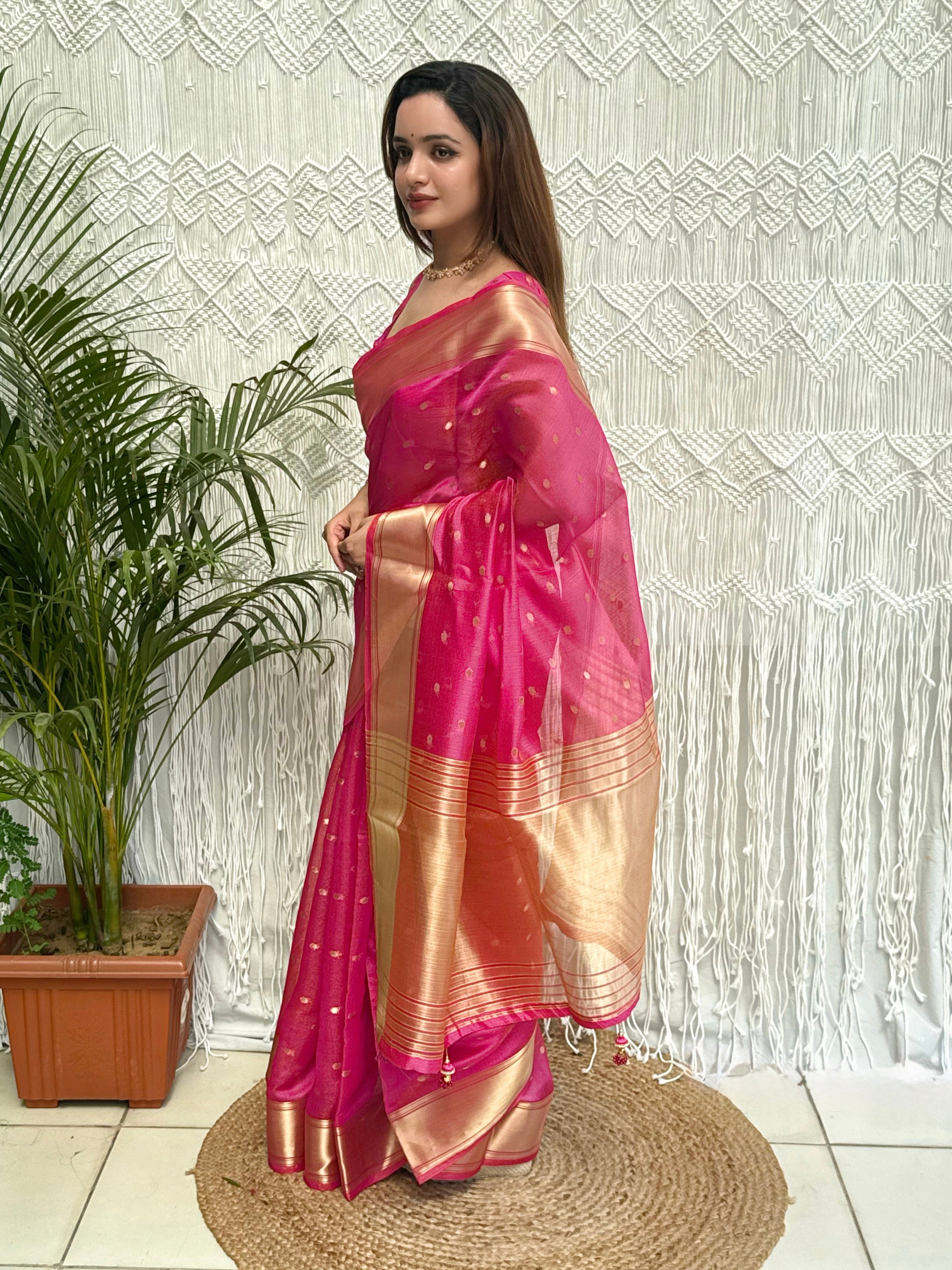 Charismatic Function Wear Banarasi Organza Silk Zari Weaving Rich Pallu Fancy Designer Saree With Blouse Piece