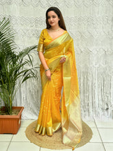 Load image into Gallery viewer, Charismatic Function Wear Banarasi Organza Silk Zari Weaving Rich Pallu Fancy Designer Saree With Blouse Piece
