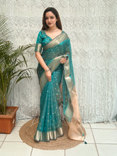 Load image into Gallery viewer, Charismatic Function Wear Banarasi Organza Silk Zari Weaving Rich Pallu Fancy Designer Saree With Blouse Piece
