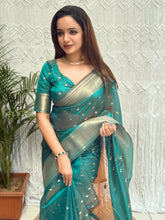 Load image into Gallery viewer, Charismatic Function Wear Banarasi Organza Silk Zari Weaving Rich Pallu Fancy Designer Saree With Blouse Piece
