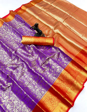 Load image into Gallery viewer, New Wedding Wear Jacquard Zari Weaving Work Kanchipuram Silk Saree With Ephemeral Blouse Piece
