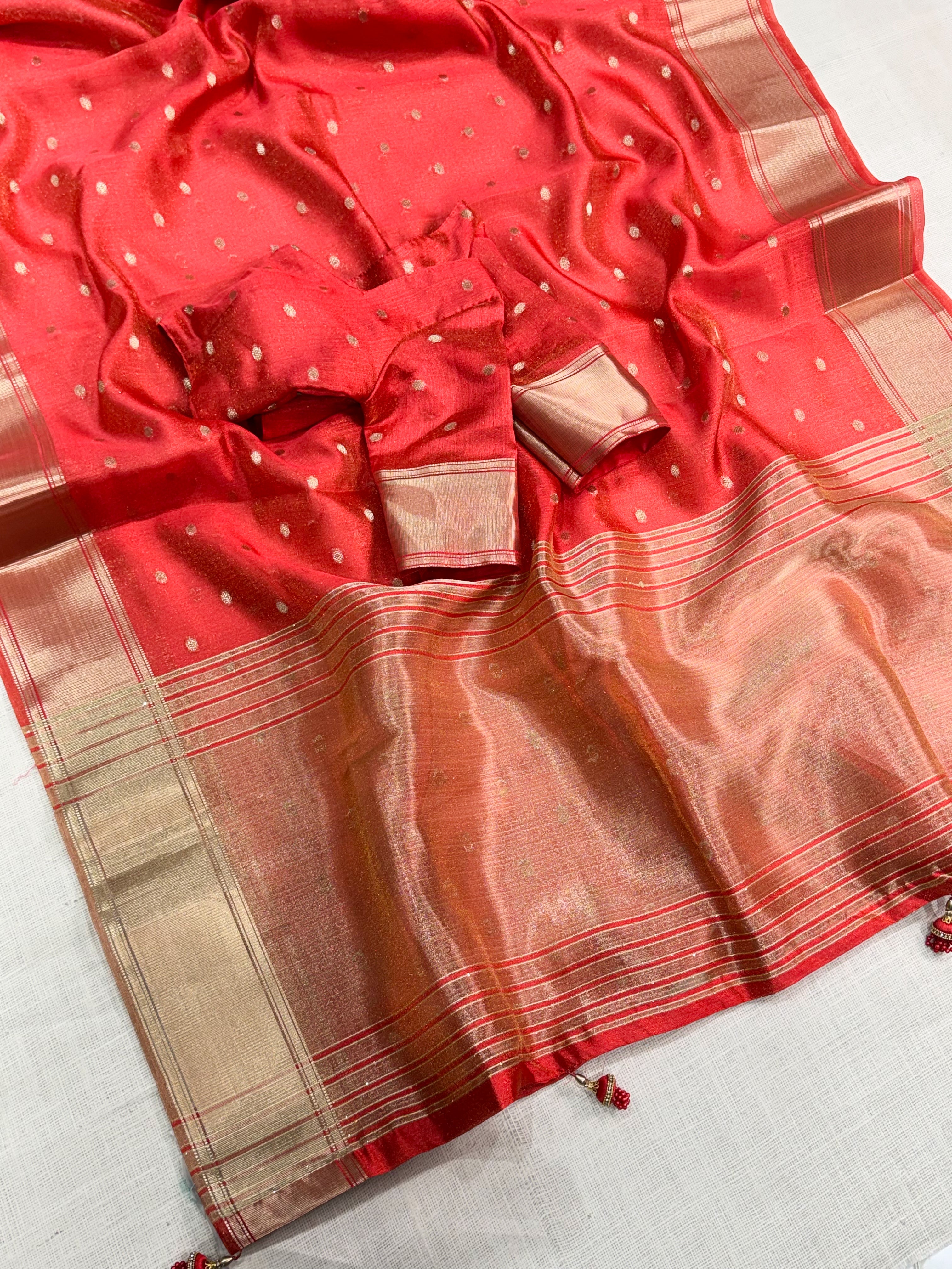 Charismatic Function Wear Banarasi Organza Silk Zari Weaving Rich Pallu Fancy Designer Saree With Blouse Piece