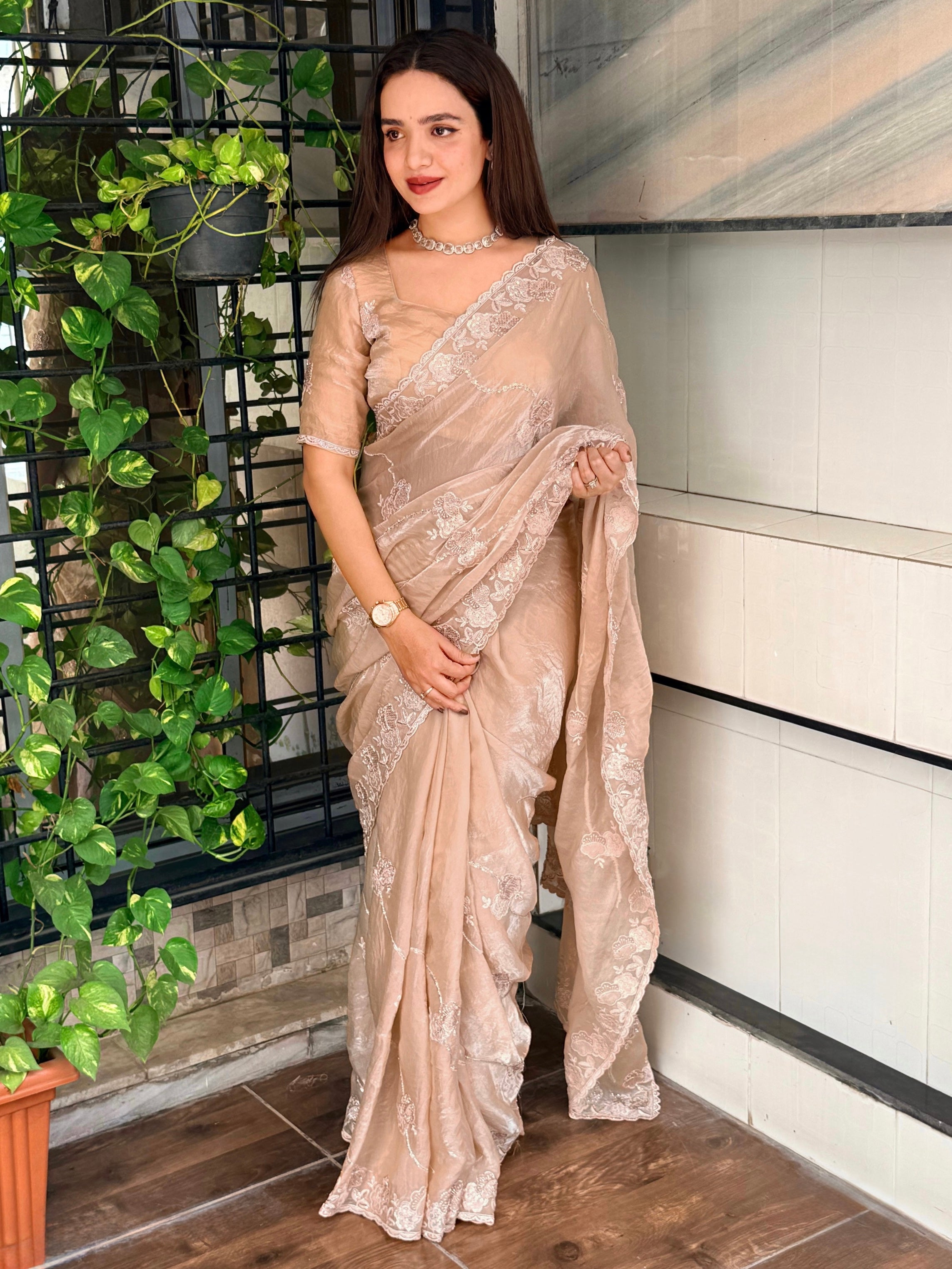 Splendorous Festive Wear Silk Embroidery n Sequence Beads Work Designer Saree With Blouse