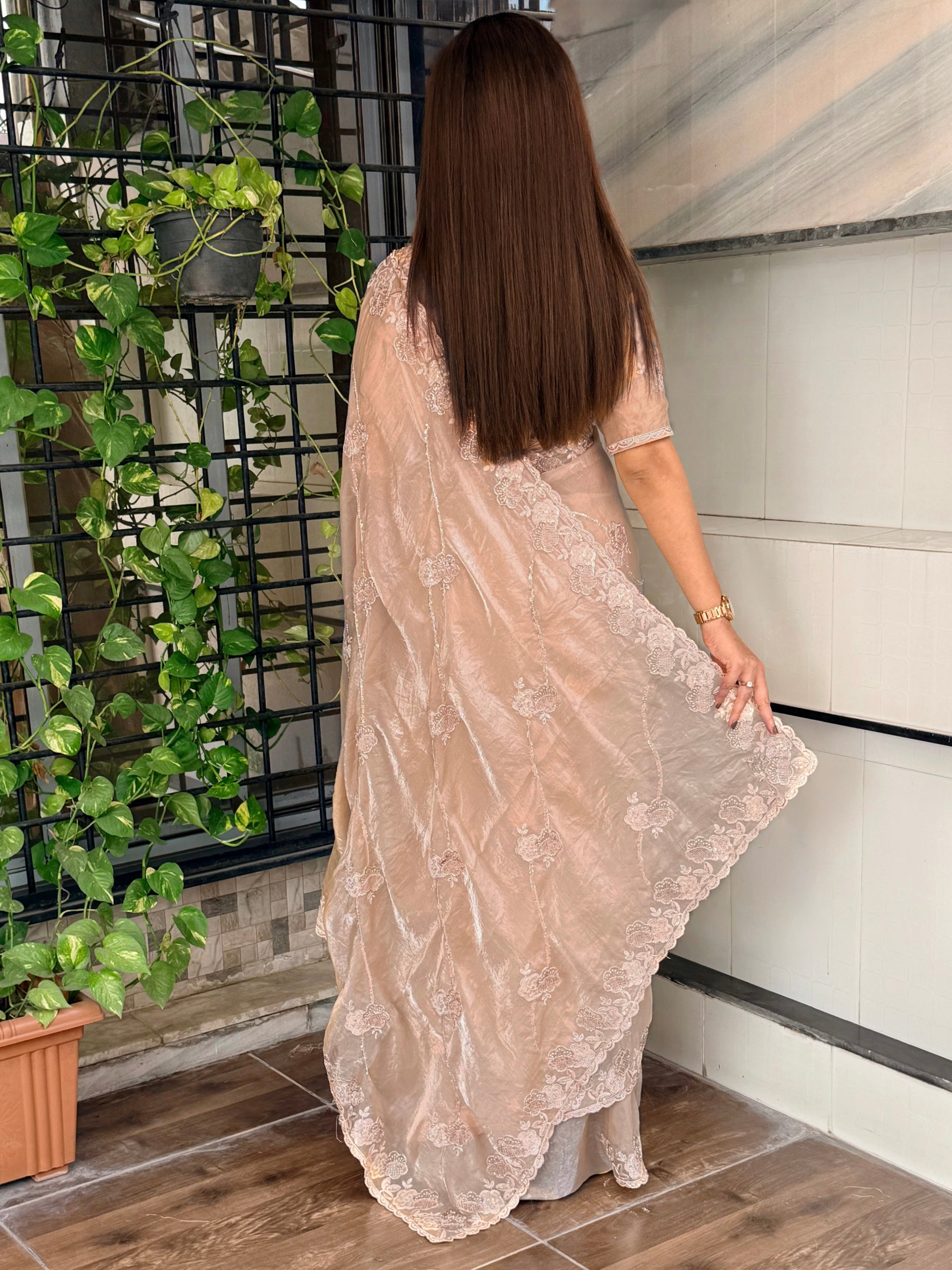 Splendorous Festive Wear Silk Embroidery n Sequence Beads Work Designer Saree With Blouse