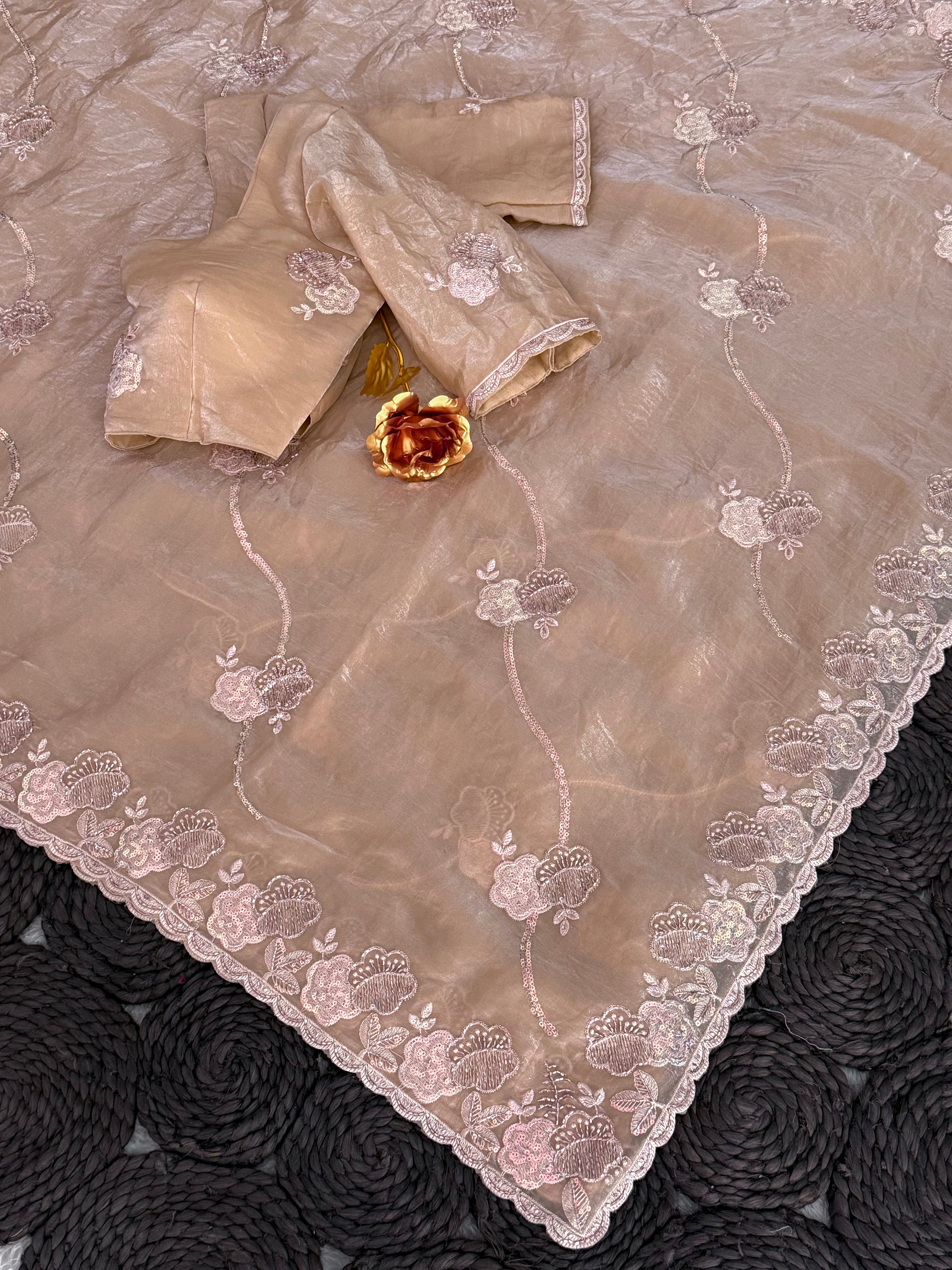 Splendorous Festive Wear Silk Embroidery n Sequence Beads Work Designer Saree With Blouse