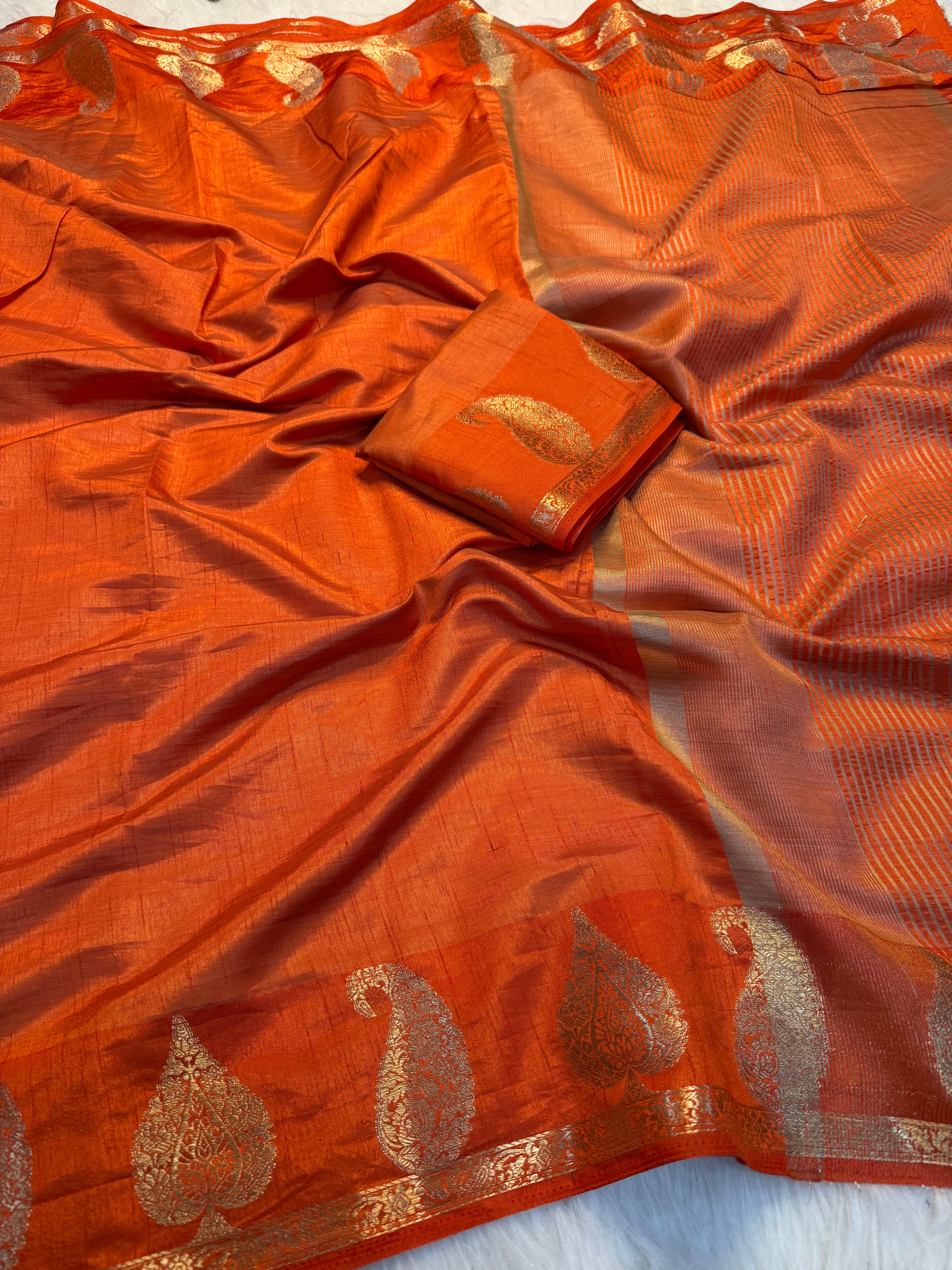 Adorable Function Wear Soft Tussar Silk Jacquard Zari Work Border Fancy Saree With Blouse Piece