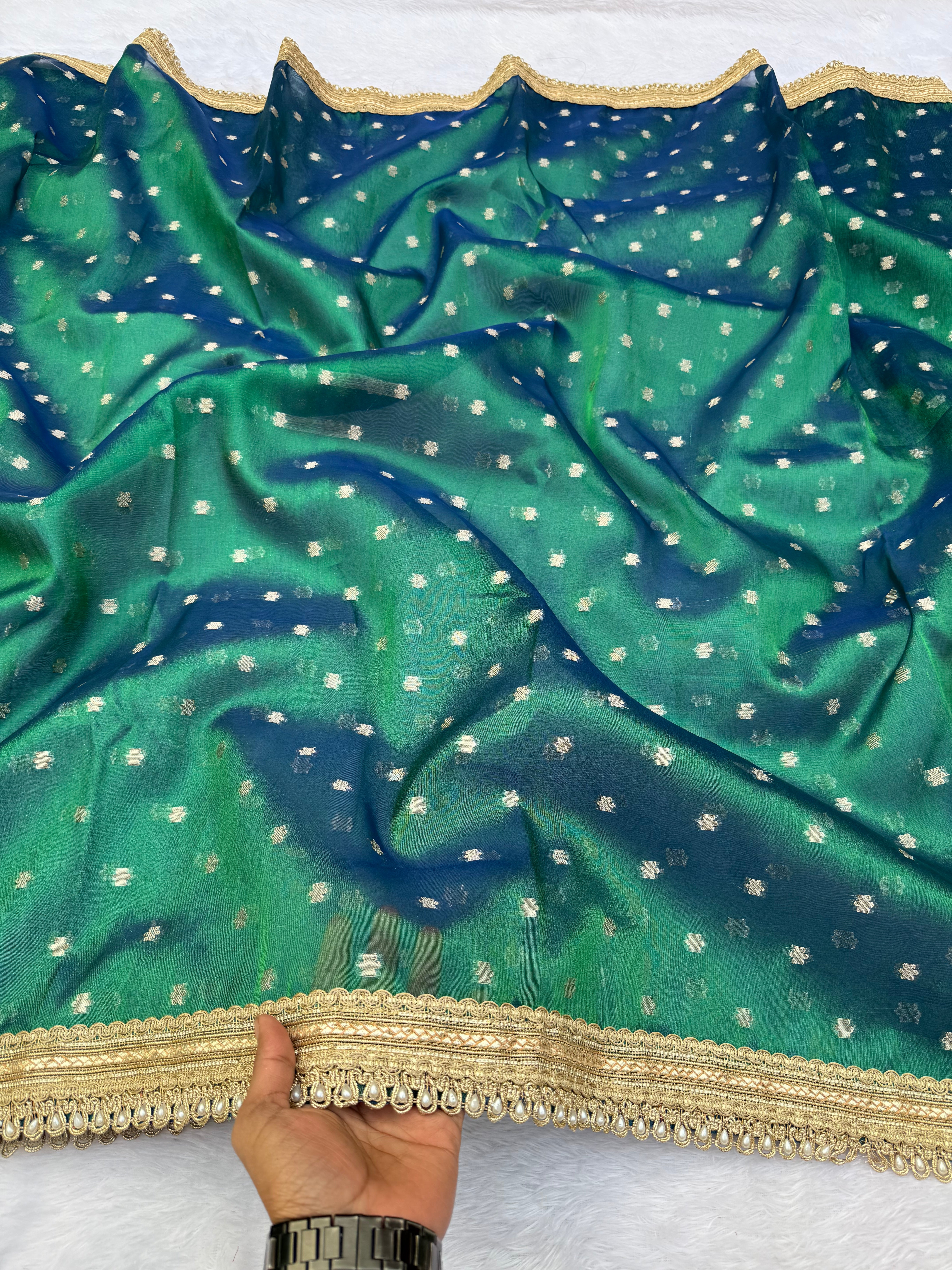 Alverina Function Wear Banarasi Tissue Silk Jaquard Zari Butti n Heavy lace Work Fancy Designer Saree For Women