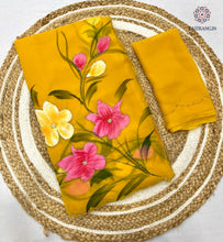 Load image into Gallery viewer, New Party Wear Yellow Colour Soft Pure Chiffon Handbrush Print n Handwork Fancy Designer Saree for Women
