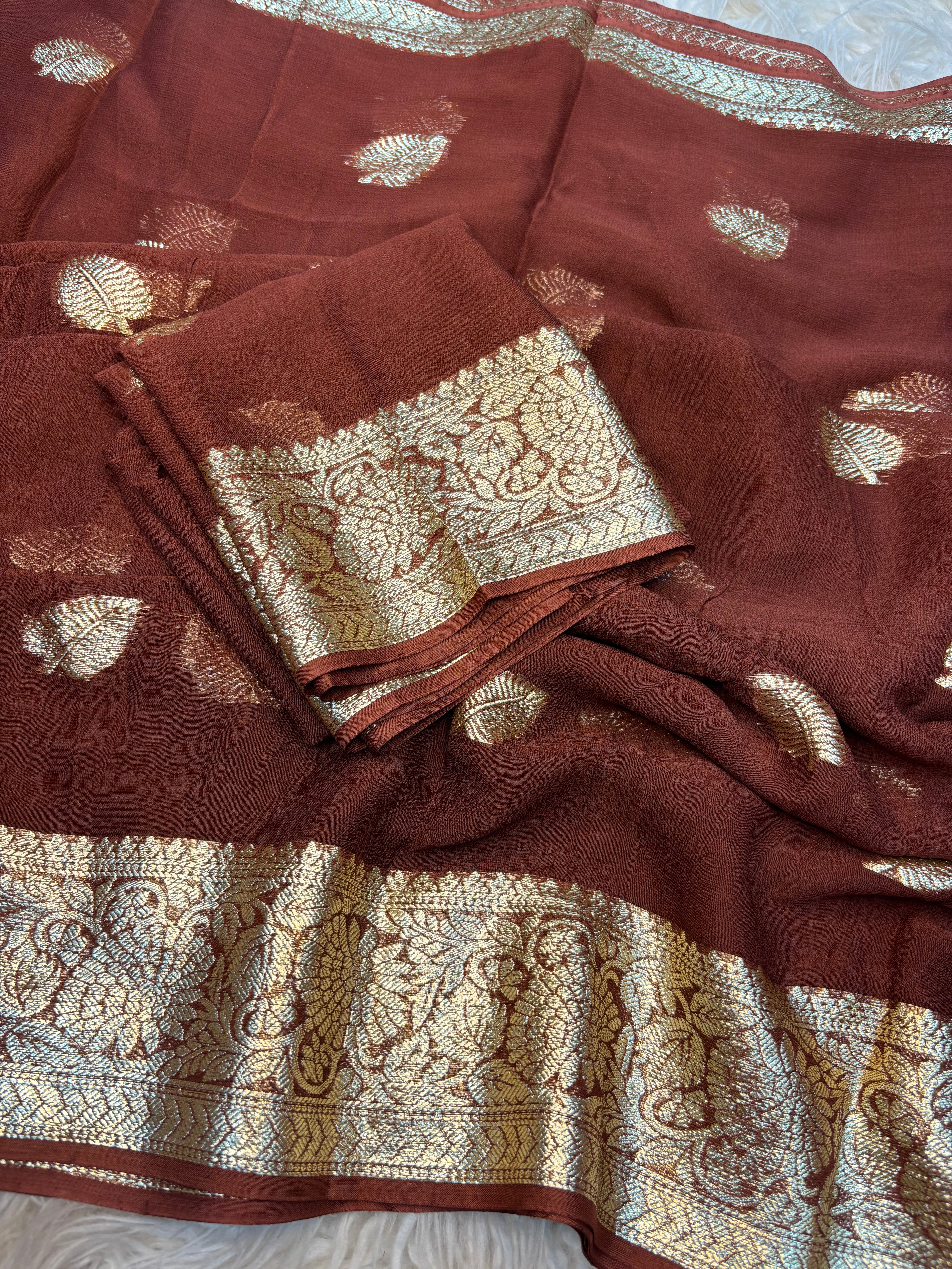 New Wedding Wear Viscose Georgette Jacquard Zari Work Fancy Designer Saree