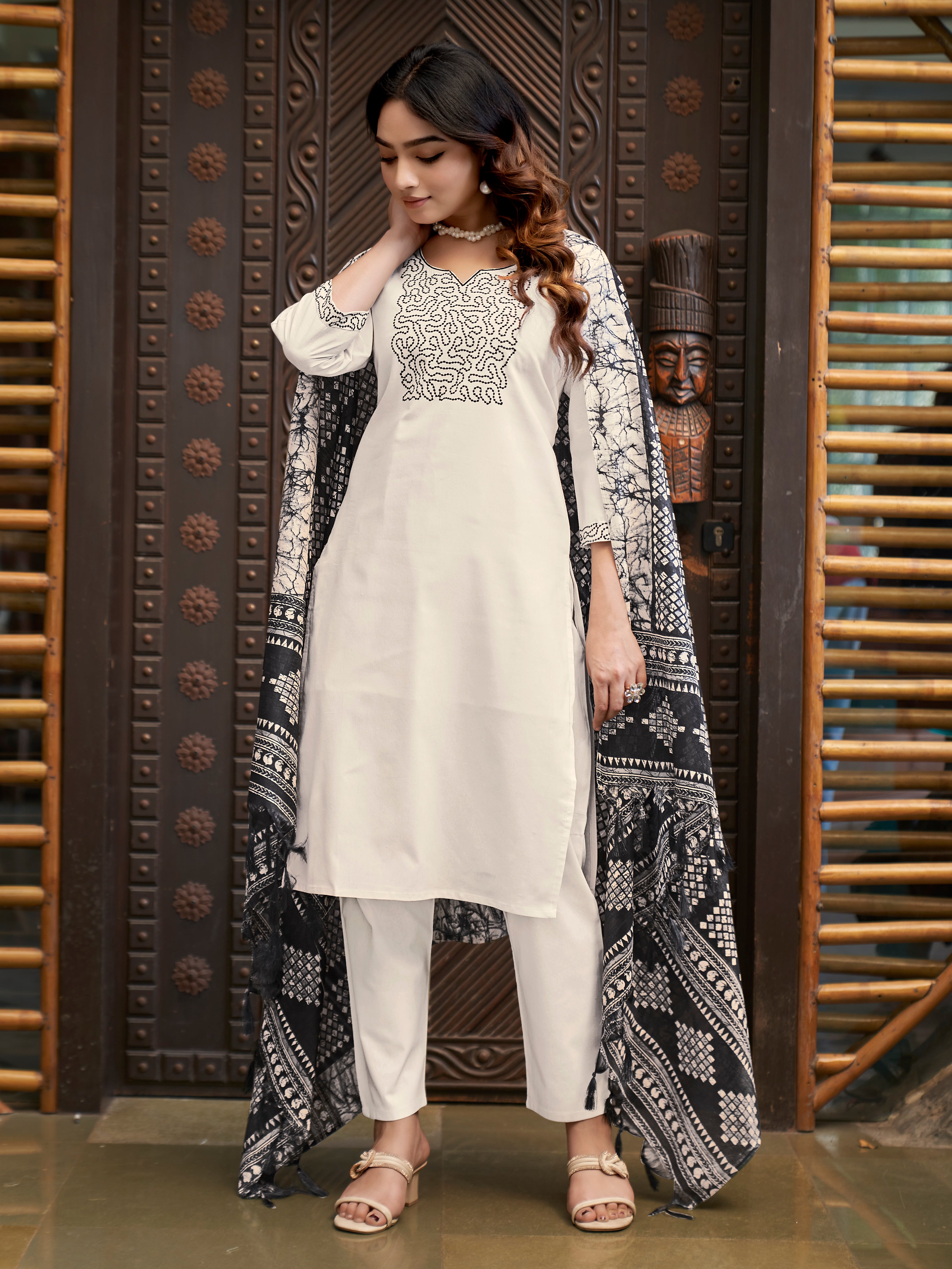Elegant Function Wear Cotton Silk Embroidery n Sequence Work Designer Straight Kurta With Trouser n Dupatta Set