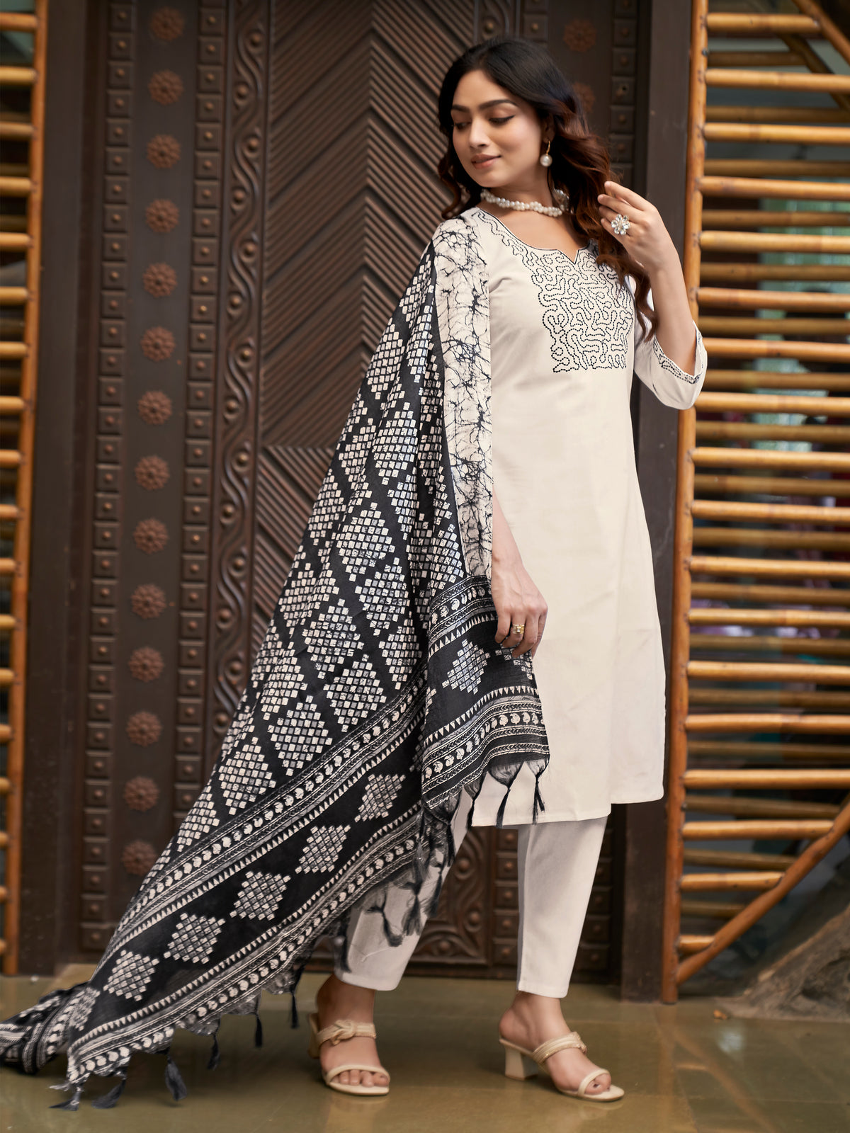 Elegant Function Wear Cotton Silk Embroidery n Sequence Work Designer Straight Kurta With Trouser n Dupatta Set