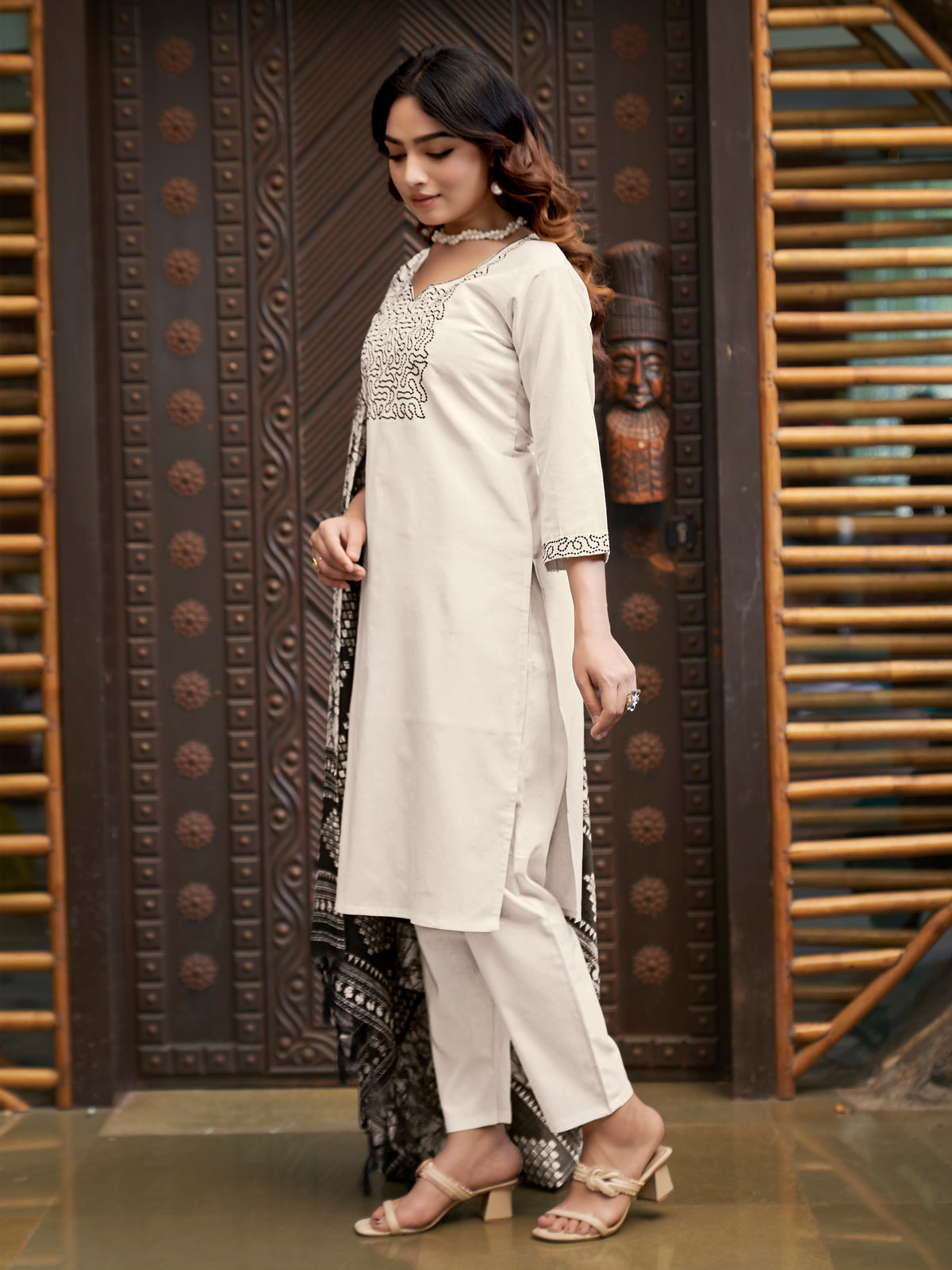 Elegant Function Wear Cotton Silk Embroidery n Sequence Work Designer Straight Kurta With Trouser n Dupatta Set