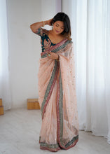 Load image into Gallery viewer, Gorgeous Function Wear Pure Net Thread n Sequence Work Designer Saree With Unstitched Blouse
