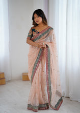 Load image into Gallery viewer, Gorgeous Function Wear Pure Net Thread n Sequence Work Designer Saree With Unstitched Blouse
