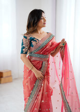 Load image into Gallery viewer, Gorgeous Function Wear Pure Net Thread n Sequence Work Designer Saree With Unstitched Blouse
