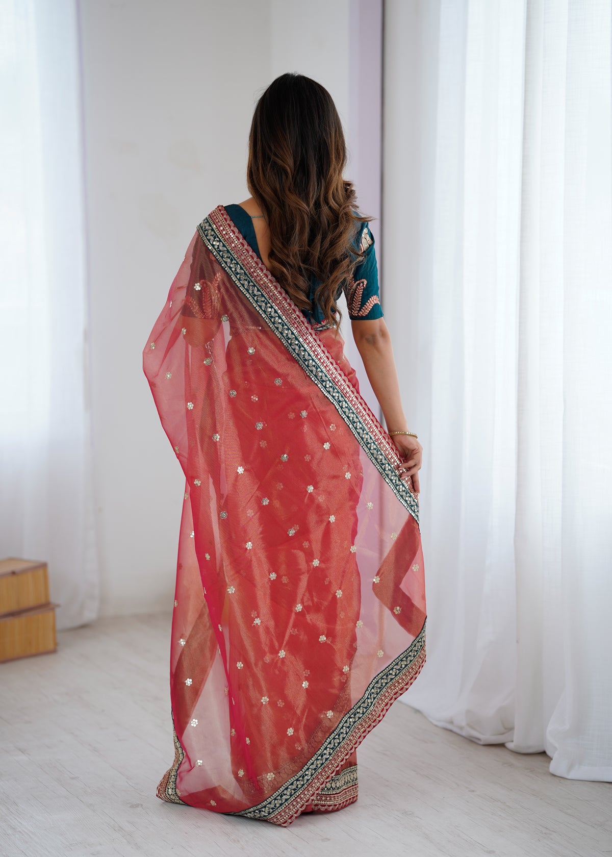 Gorgeous Function Wear Pure Net Thread n Sequence Work Designer Saree With Unstitched Blouse