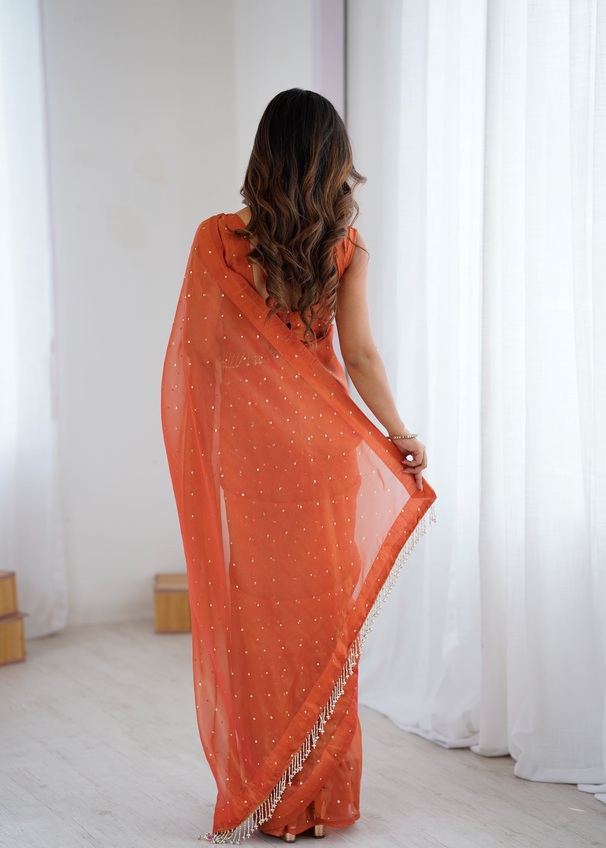 Effervescent Party Wear Tissue Silk Stone Work Designer Saree With Matching Unstitched Blouse