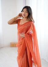 Load image into Gallery viewer, Effervescent Party Wear Tissue Silk Stone Work Designer Saree With Matching Unstitched Blouse
